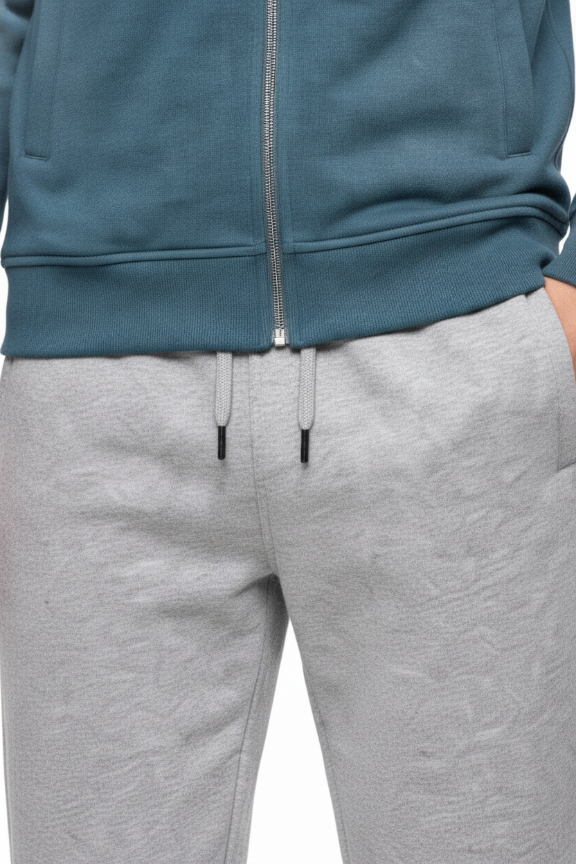 Men’s Grey Melange Cotton Fleece Lower with Drawstring