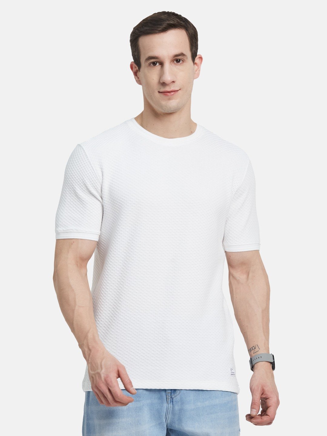 STRUCTURE ROUND NECK BUBBLE KNIT T-SHIRT