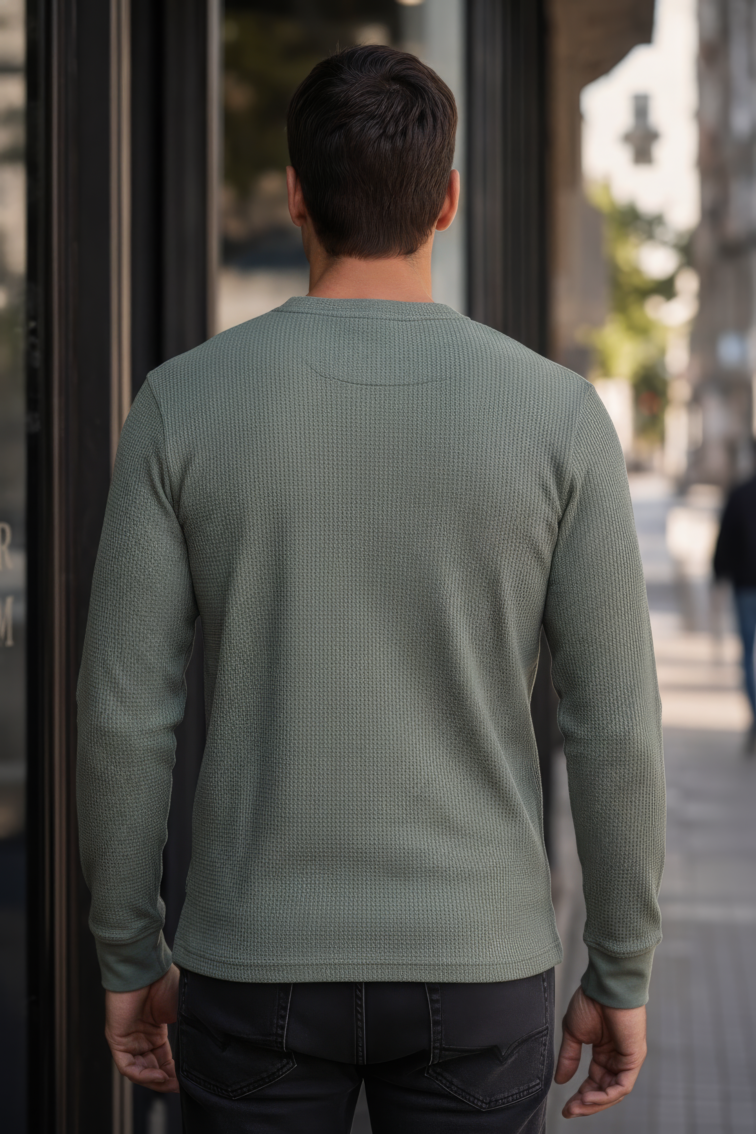 Olive Full Sleeve Mandarin Collar T-Shirt for Men | Cotton Blend Lycra Stretch