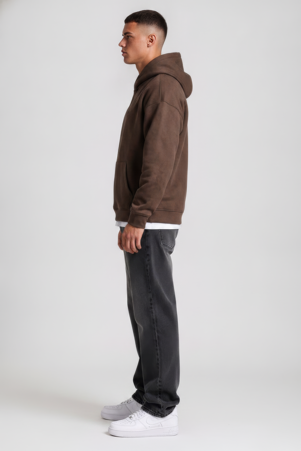 Men’s Espresso Hooded Sweatshirt in Knit Suede Fabric | Kangaroo Pocket