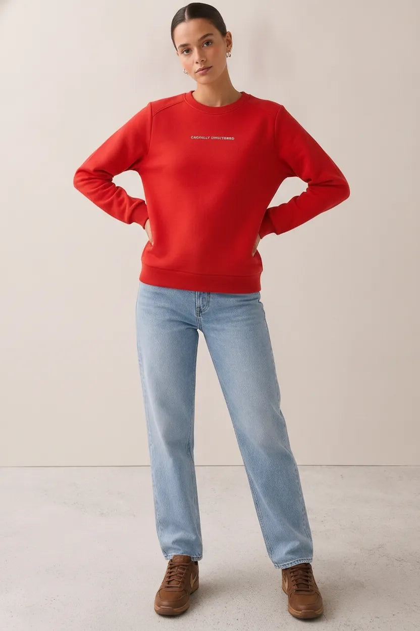 Women Black Cotton Fleece | Round Neck Full Sleeves Casual Winter Sweatshirt