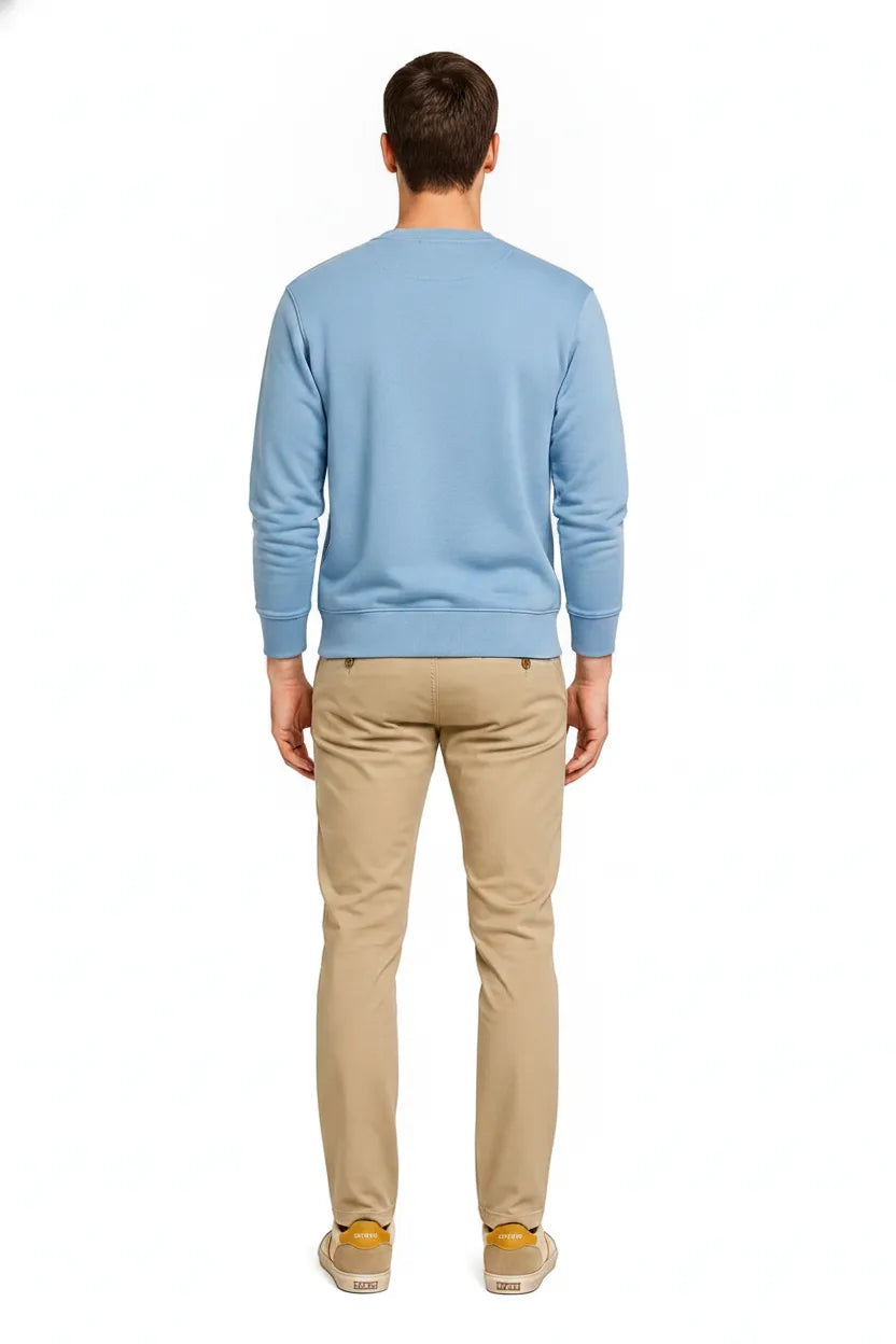 Men’s Premium Oxford Blue Crew Neck Cotton Fleece Sweatshirt