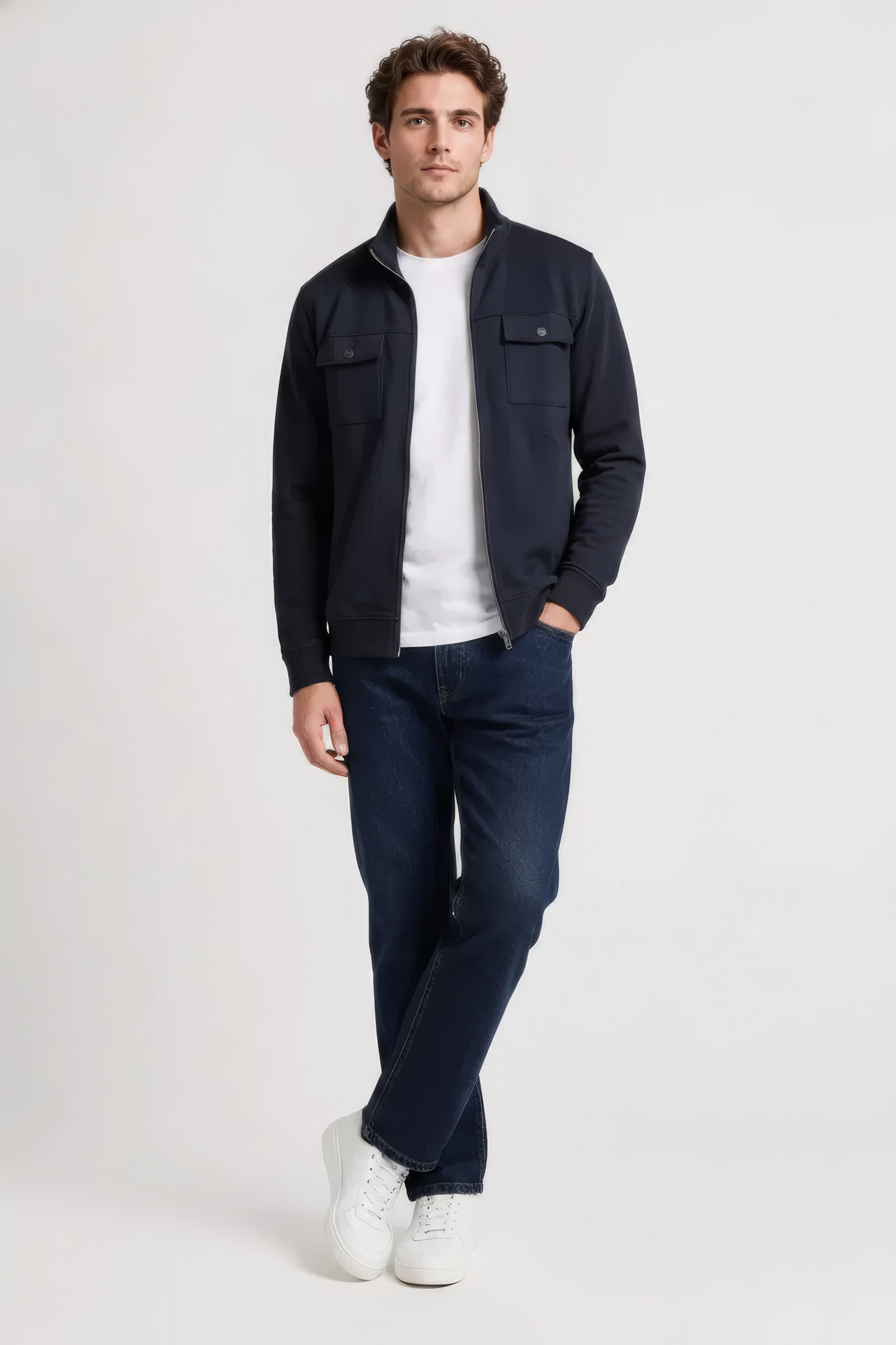 Men’s Black Cotton Blend  Full-Zip Utility Pocket Sweatshirt