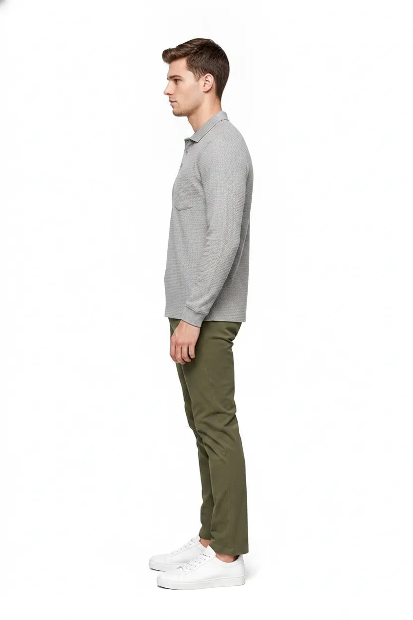 Men's Espresso Brown Structured Cotton Full Sleeve Polo T-Shirt | Waffle Textured Pre-Winter