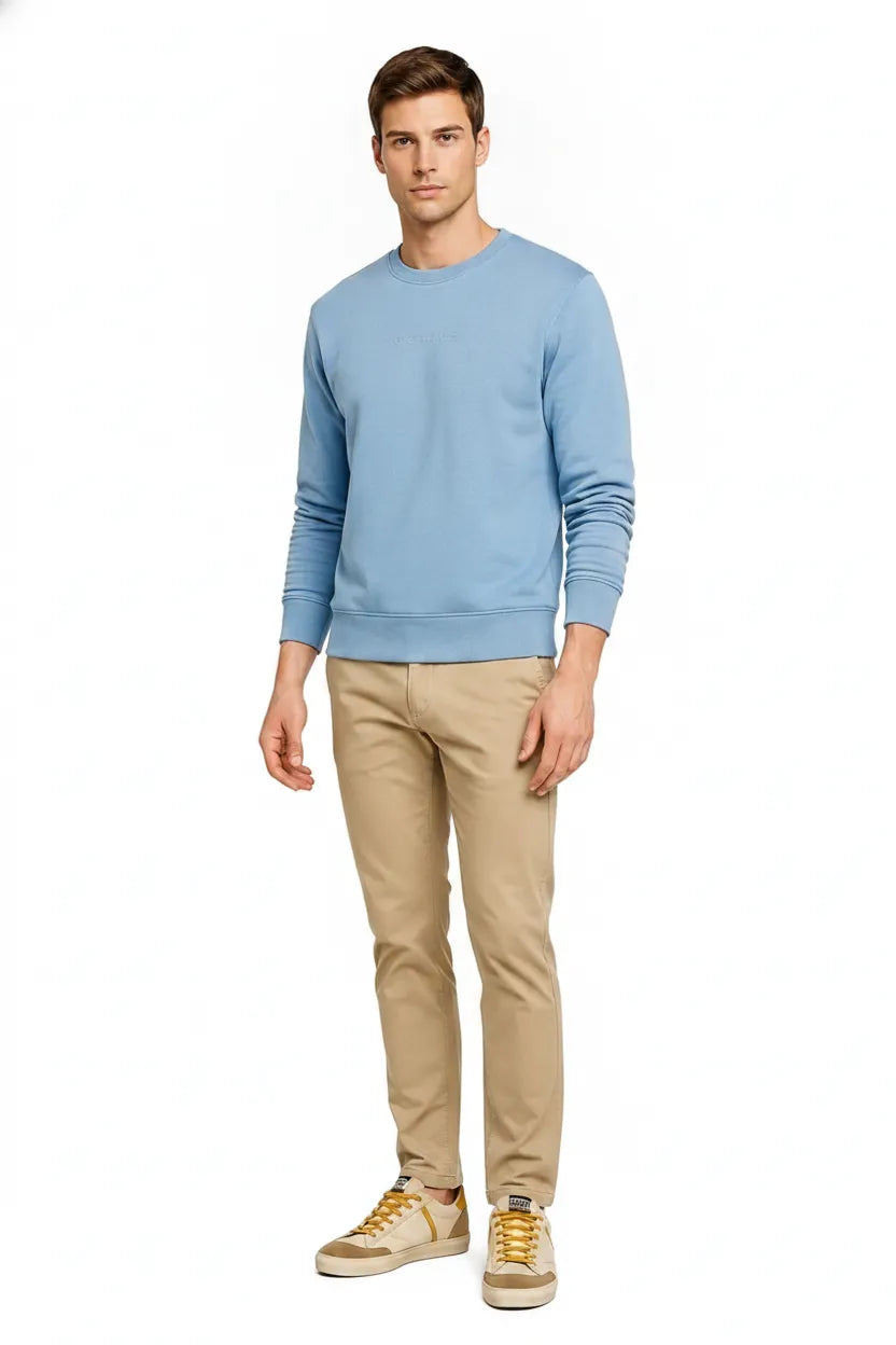 Men’s Premium Oxford Blue Crew Neck Cotton Fleece Sweatshirt