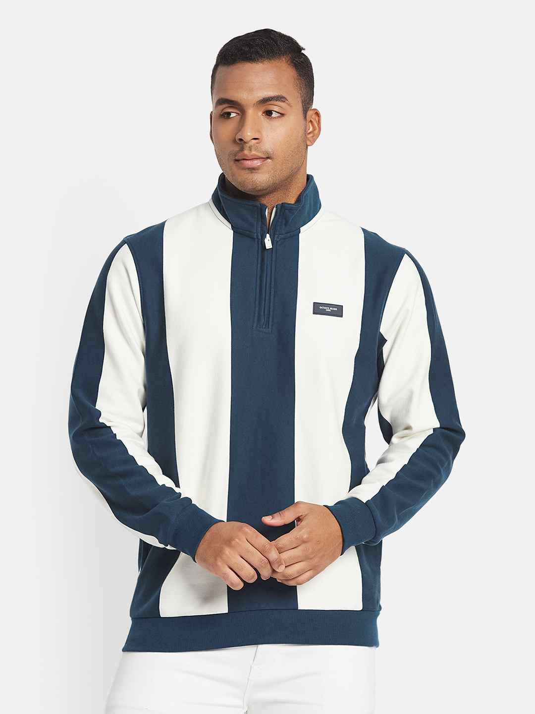 Octave Men Front-Open Colourblocked Sweatshirt