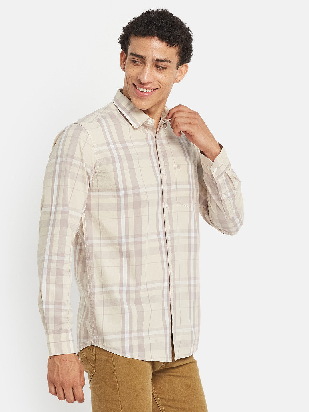 METTLE Men Checked Spread Collar Cotton Casual Shirt
