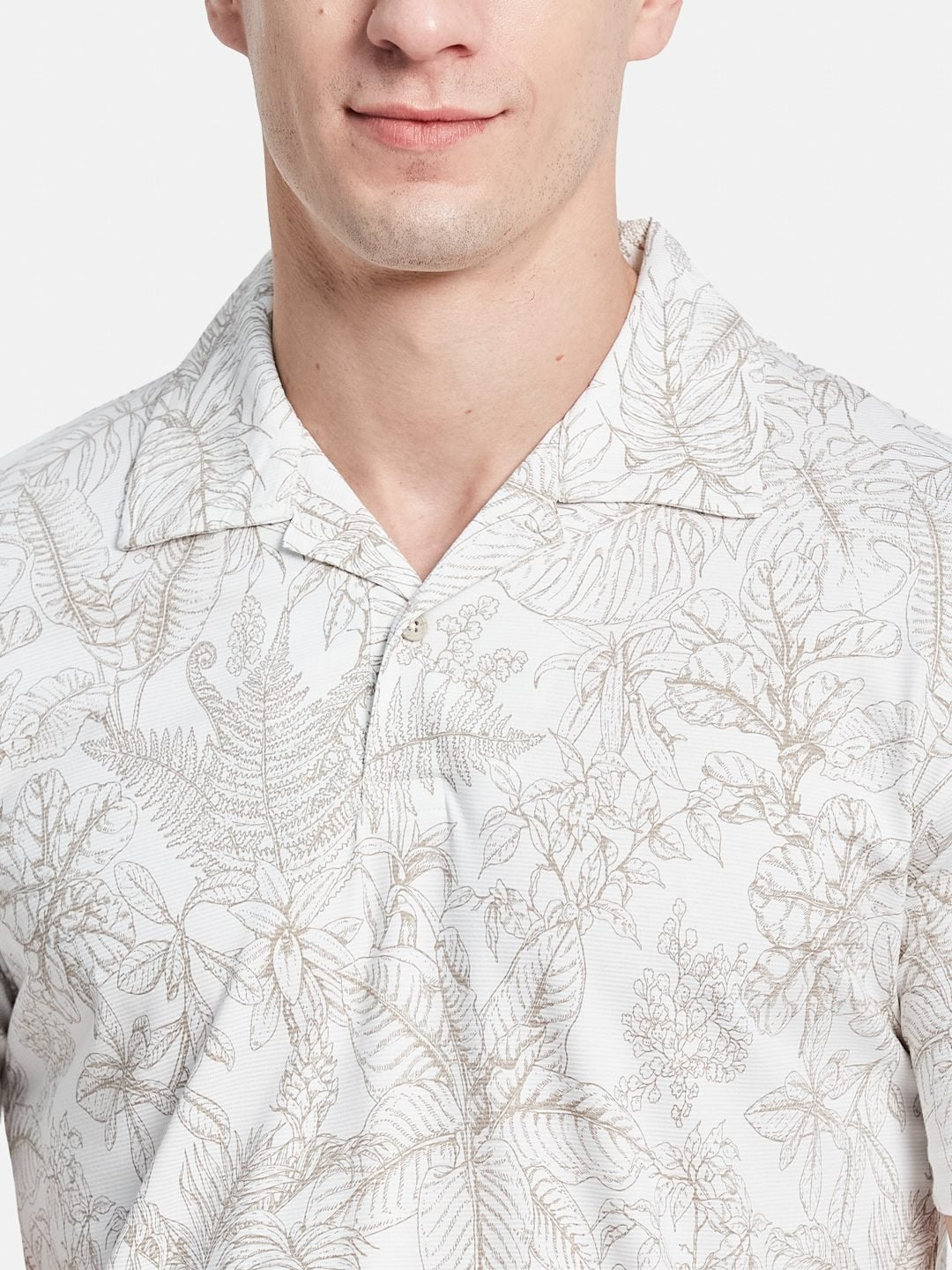 AOP FLORAL PRINT POLO NECK COTTON T-SHIRT