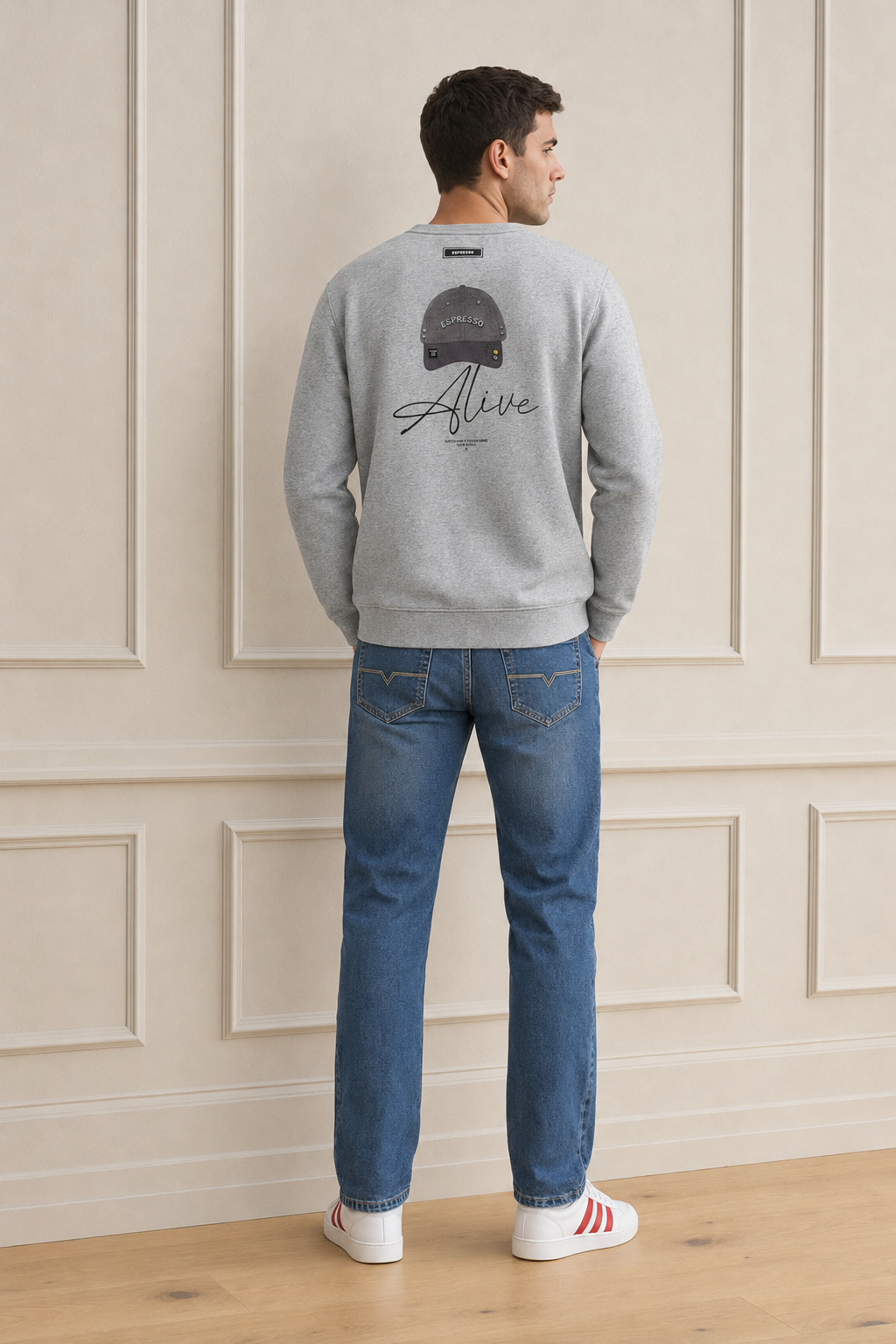 Men’s Grey Melange Cotton Fleece Full Sleeve Winter Sweatshirt | Round Neck Graphic