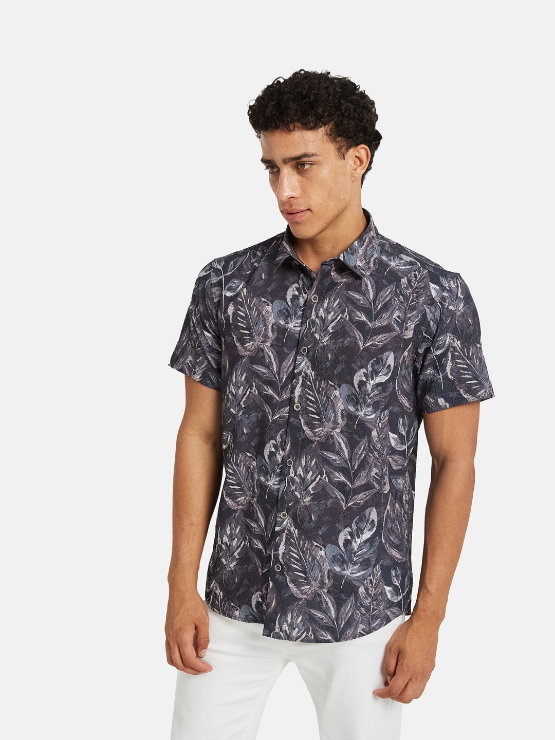 METTLE Men Floral Printed Spread Collar Cotton Casual Shirt