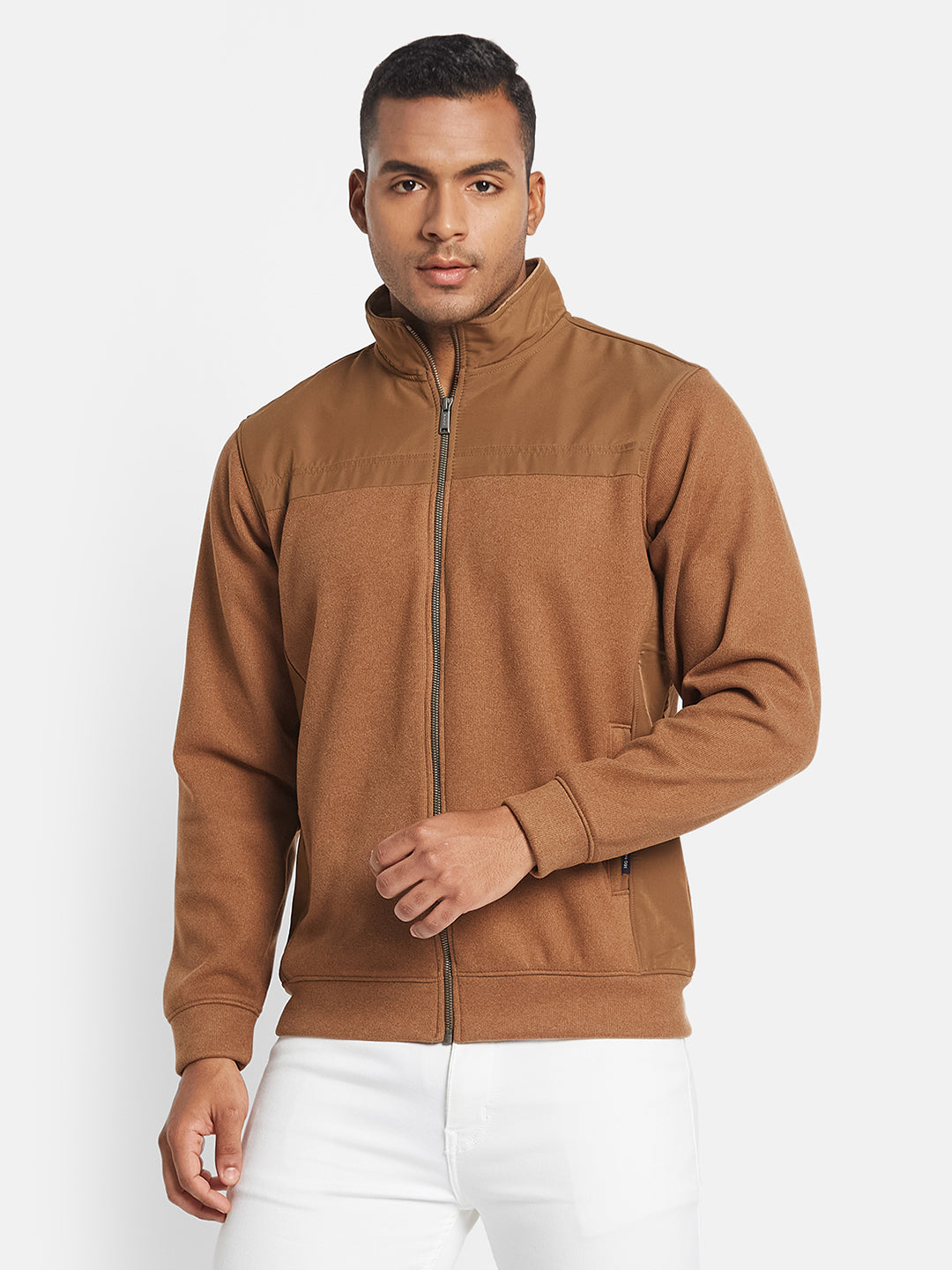 Octave Men Colourblocked Mandarin Collar Sweatshirt