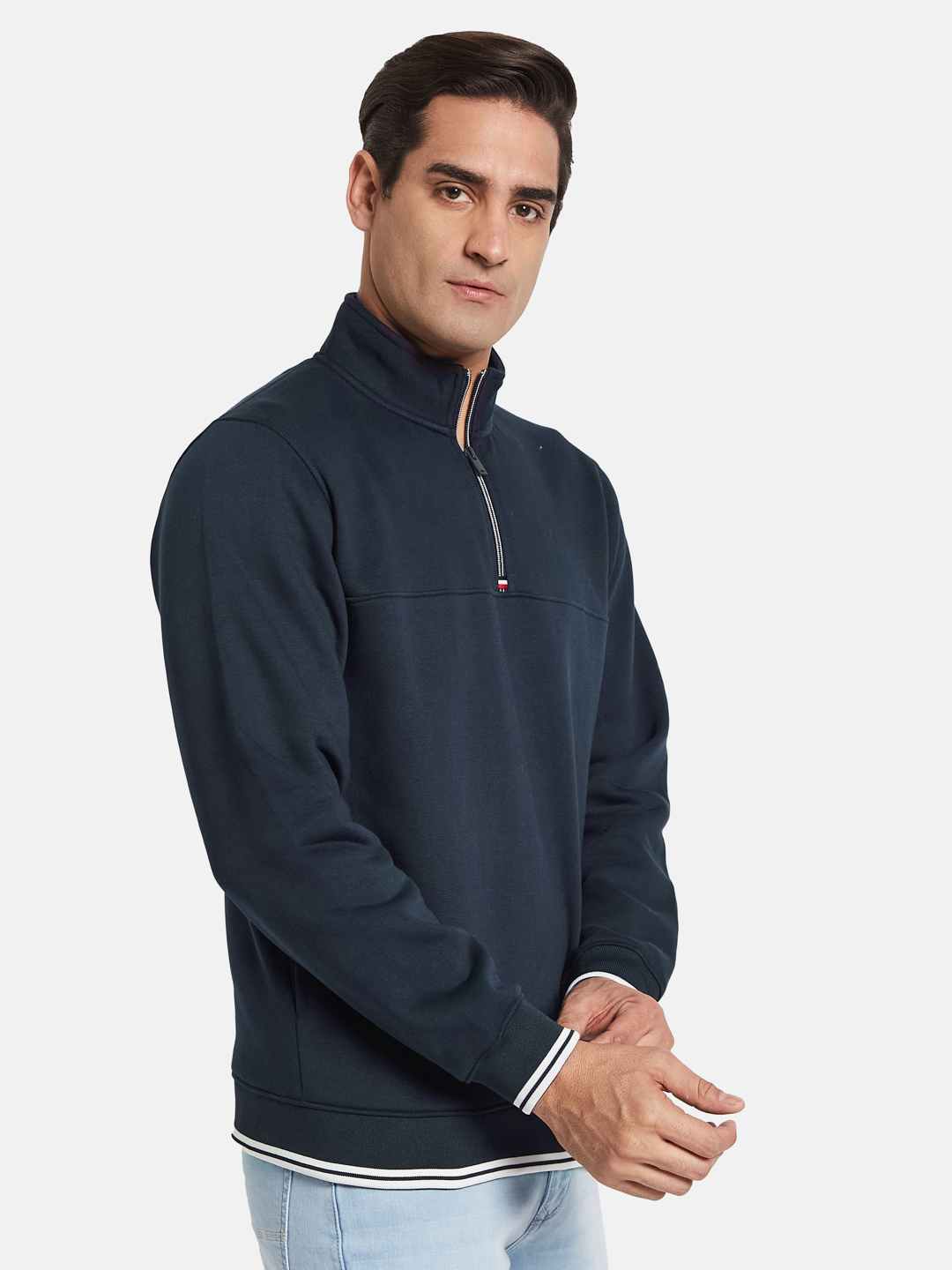 Octave Men Long Sleeves Mandarin Collar Front-Open Sweatshirt