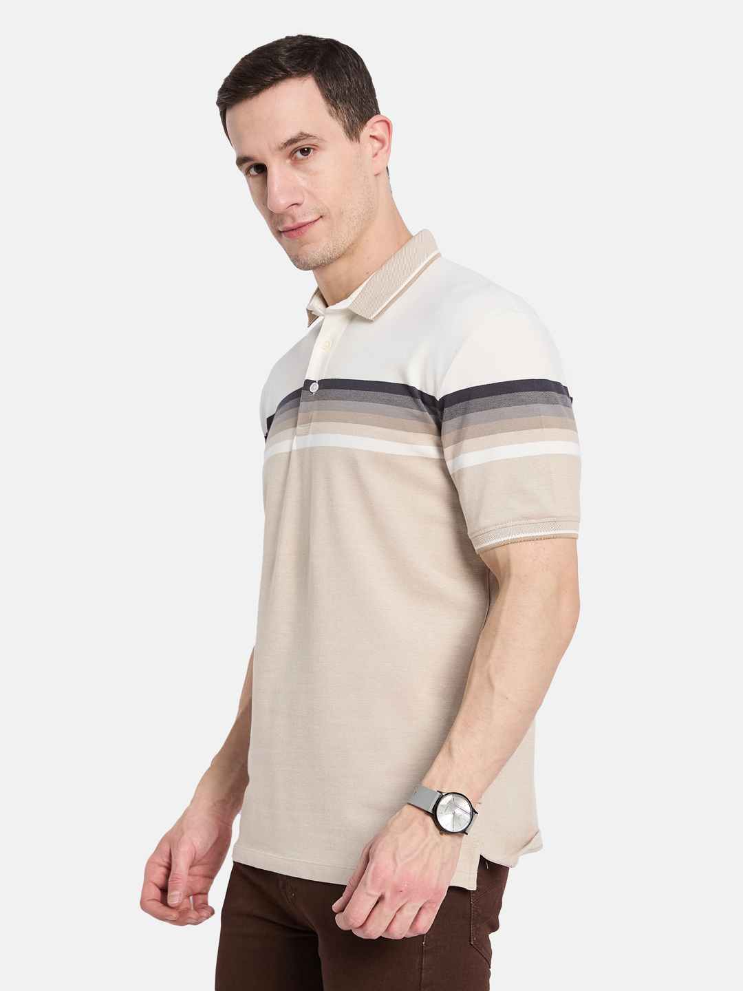 Octave Men Colourblocked Polo Collar T-shirt