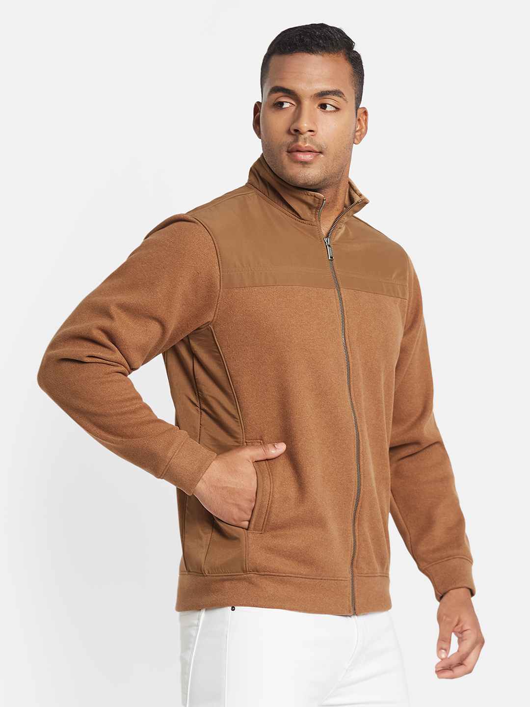 Octave Men Colourblocked Mandarin Collar Sweatshirt