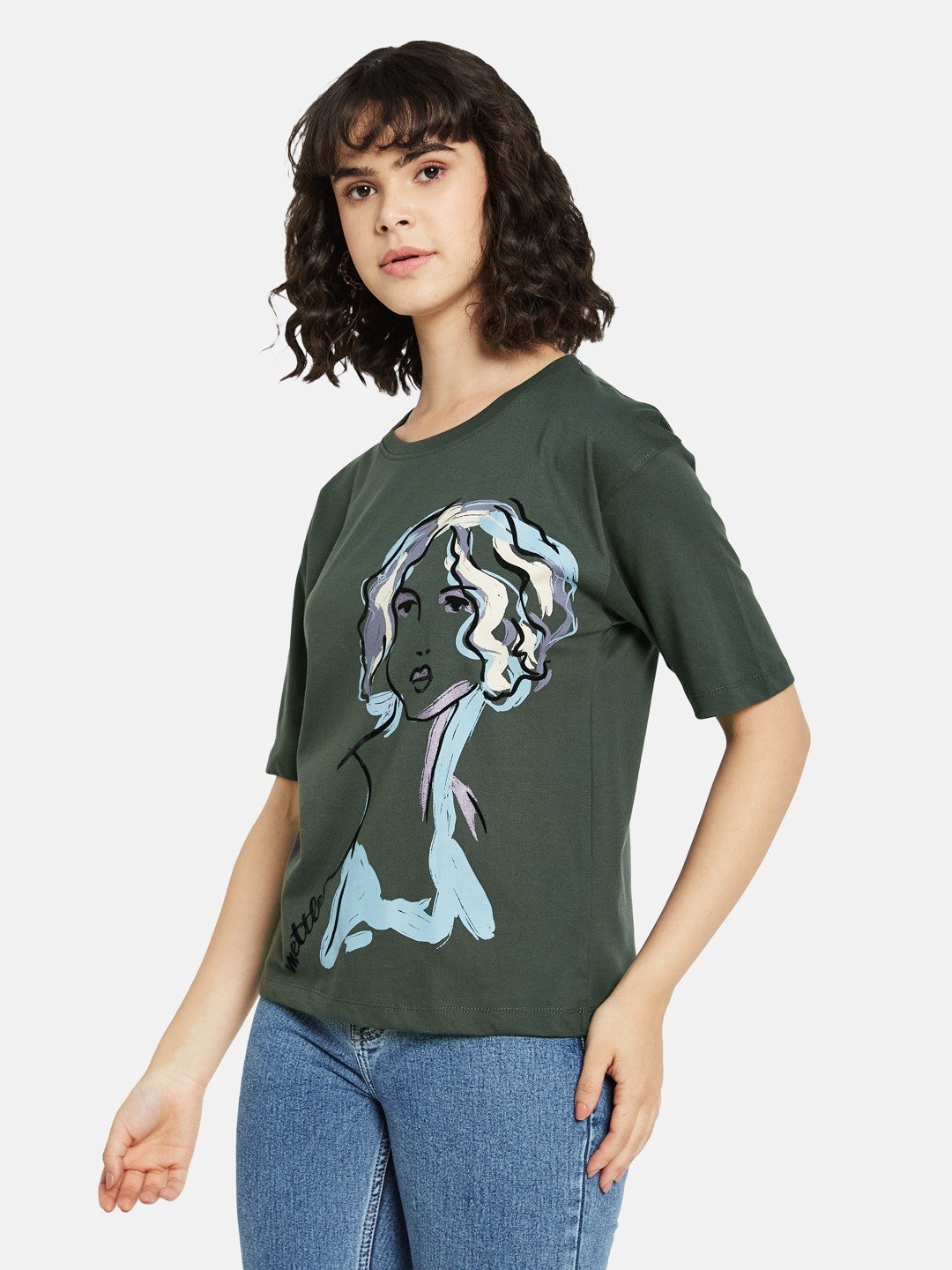 METTLE Women Graphic Printed Round Neck Cotton T-shirt
