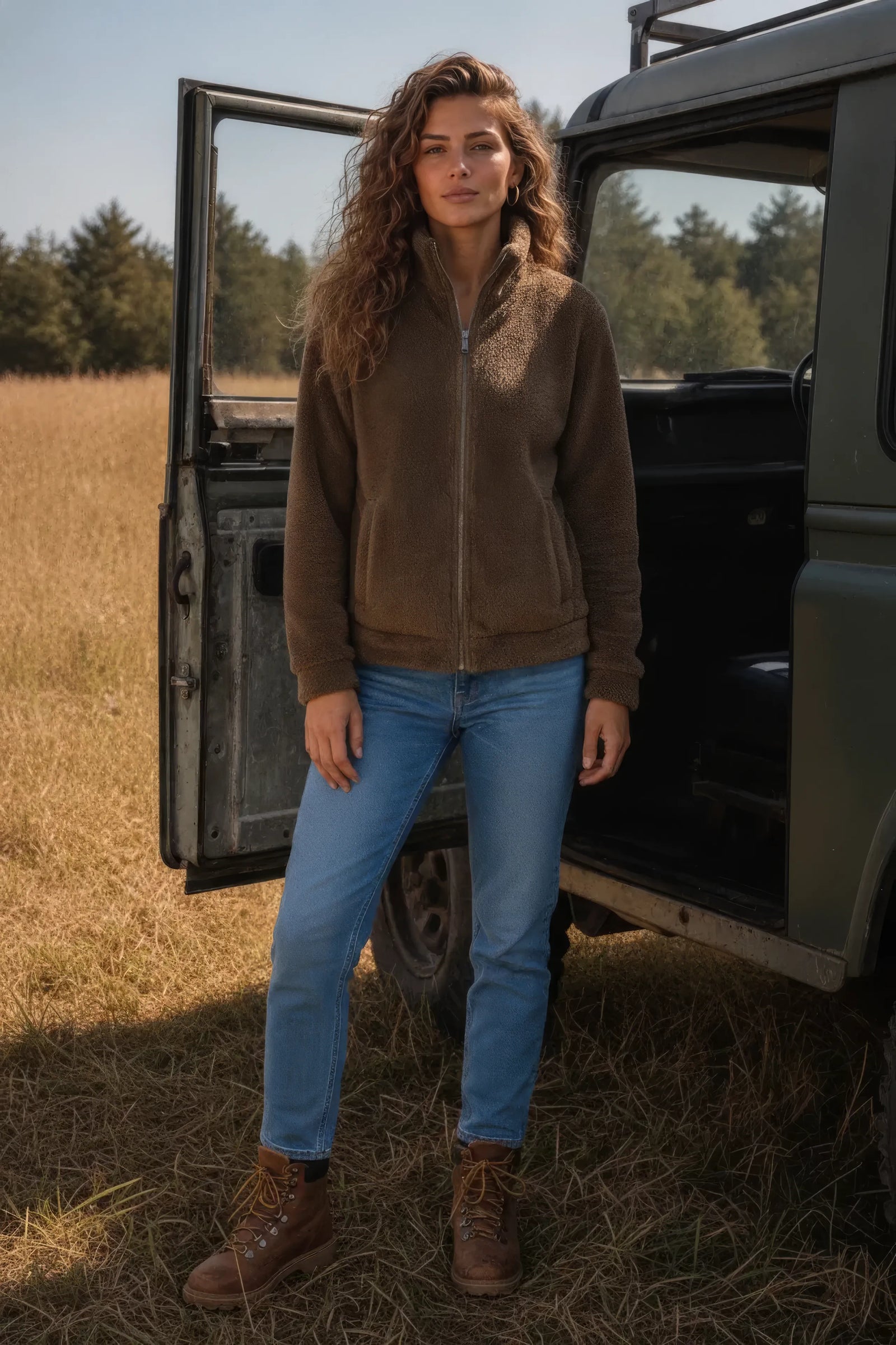 Women Tan Double Sided Coral Fur Full Zip | Soft Winter Sweatshirt