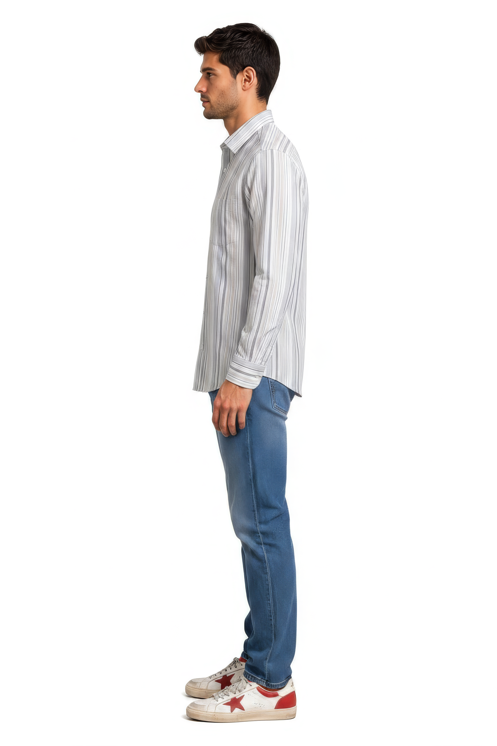 Men’s Grey Full Sleeve Vertical Striped Oxford Shirt