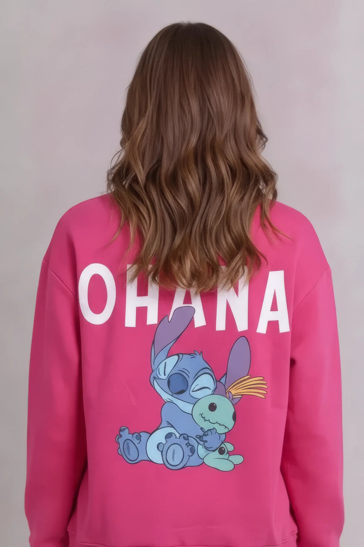 Women’s Hot Pink Disney Stitch Cotton Brushed Fleece Sweatshirt – Regular Fit