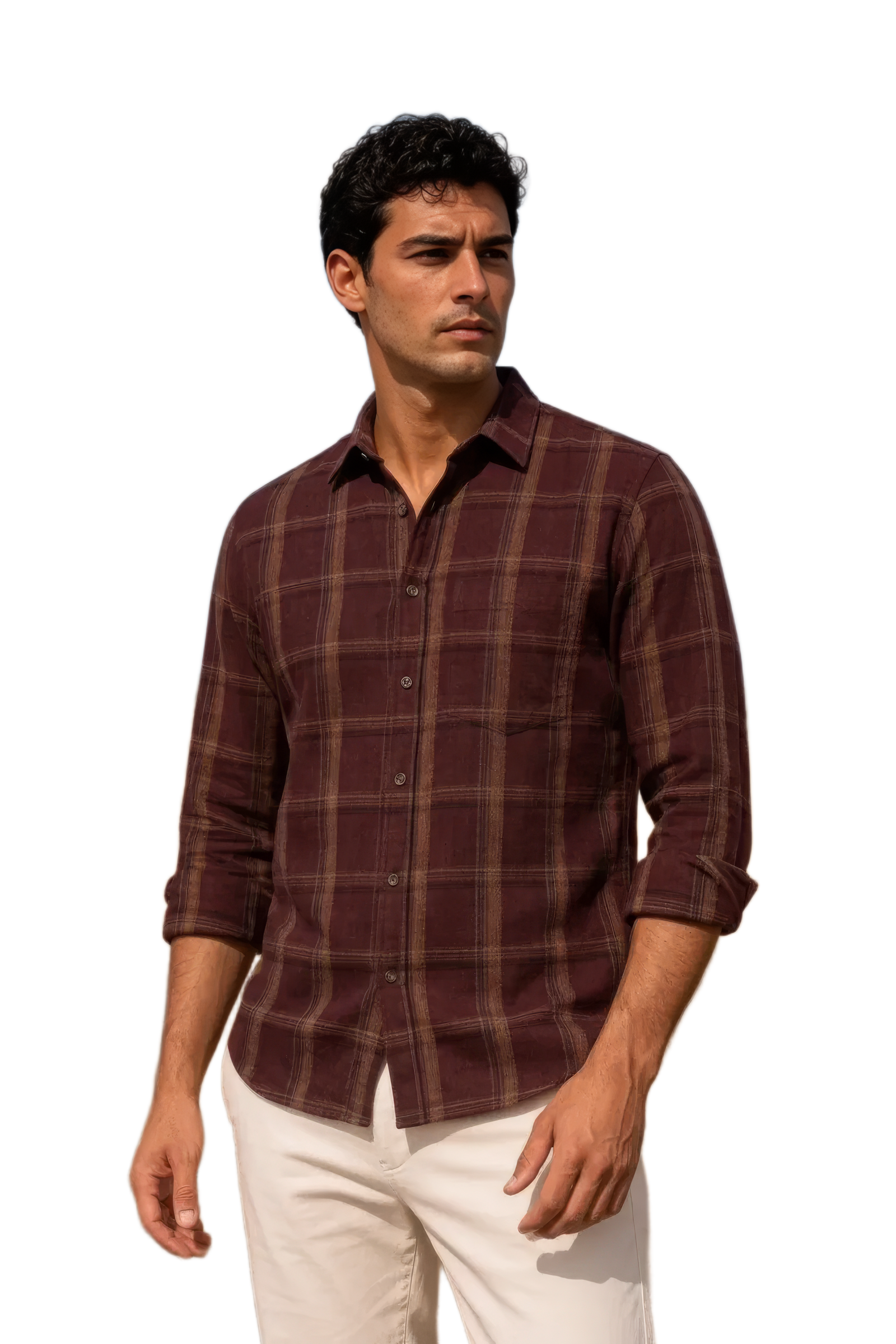 Men’s Coffee Check Cotton Corduroy Full Sleeve Shirt