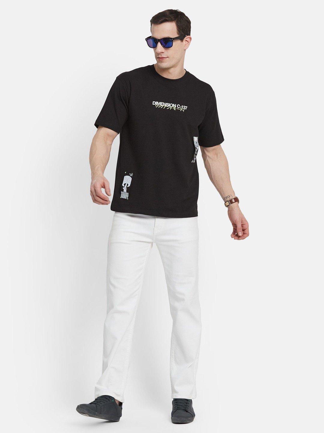 OVERSIZED WARNER BROTHERS BACK PRINT ROUND NECK SEER SUCKER T-SHIRT