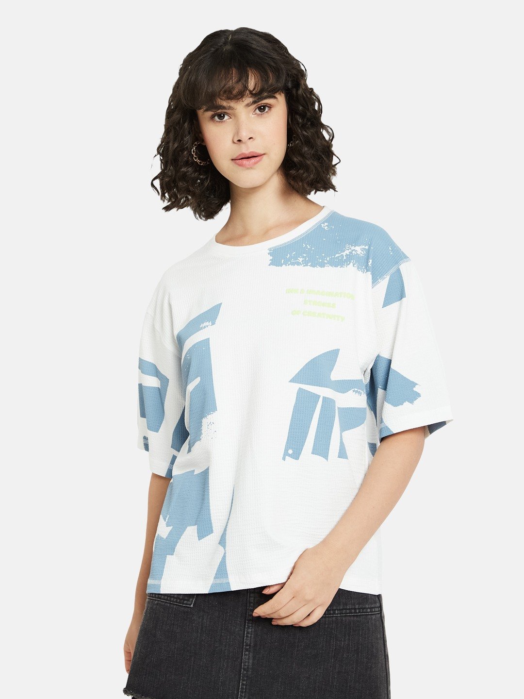 METTLE Women Abstract Printed Round Neck Cotton T-shirt
