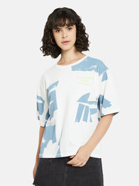 METTLE Women Abstract Printed Round Neck Cotton T-shirt