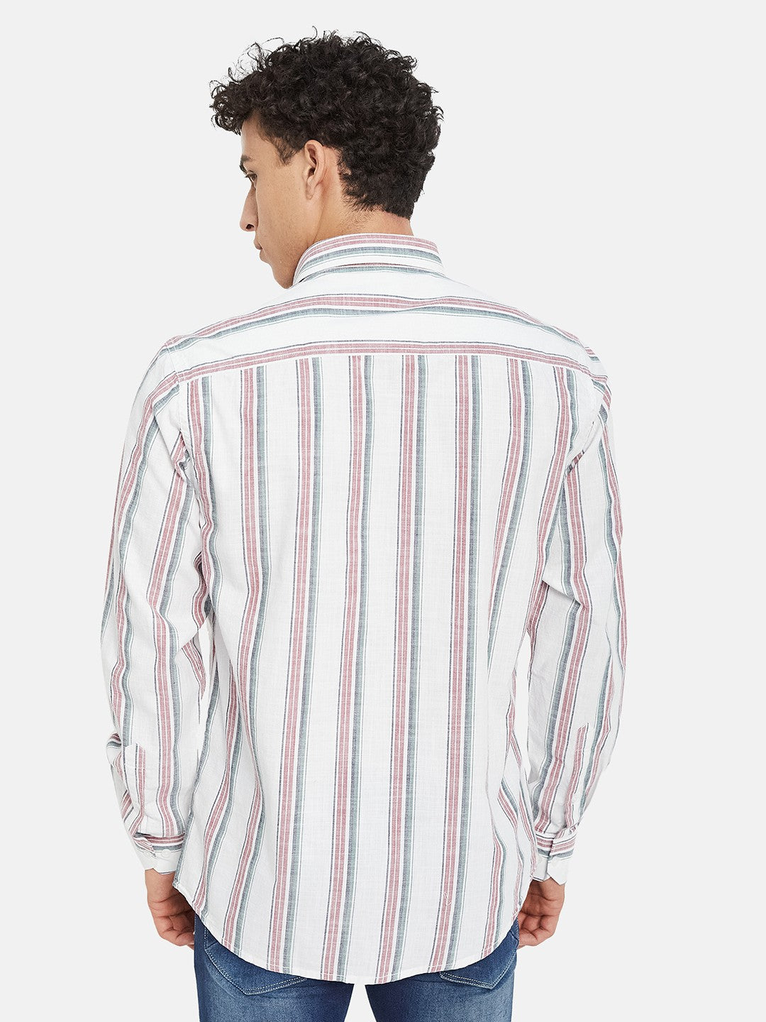 METTLE Striped Long Sleeves Spread Collar Cotton Opaque Regular Fit Casual Shirt