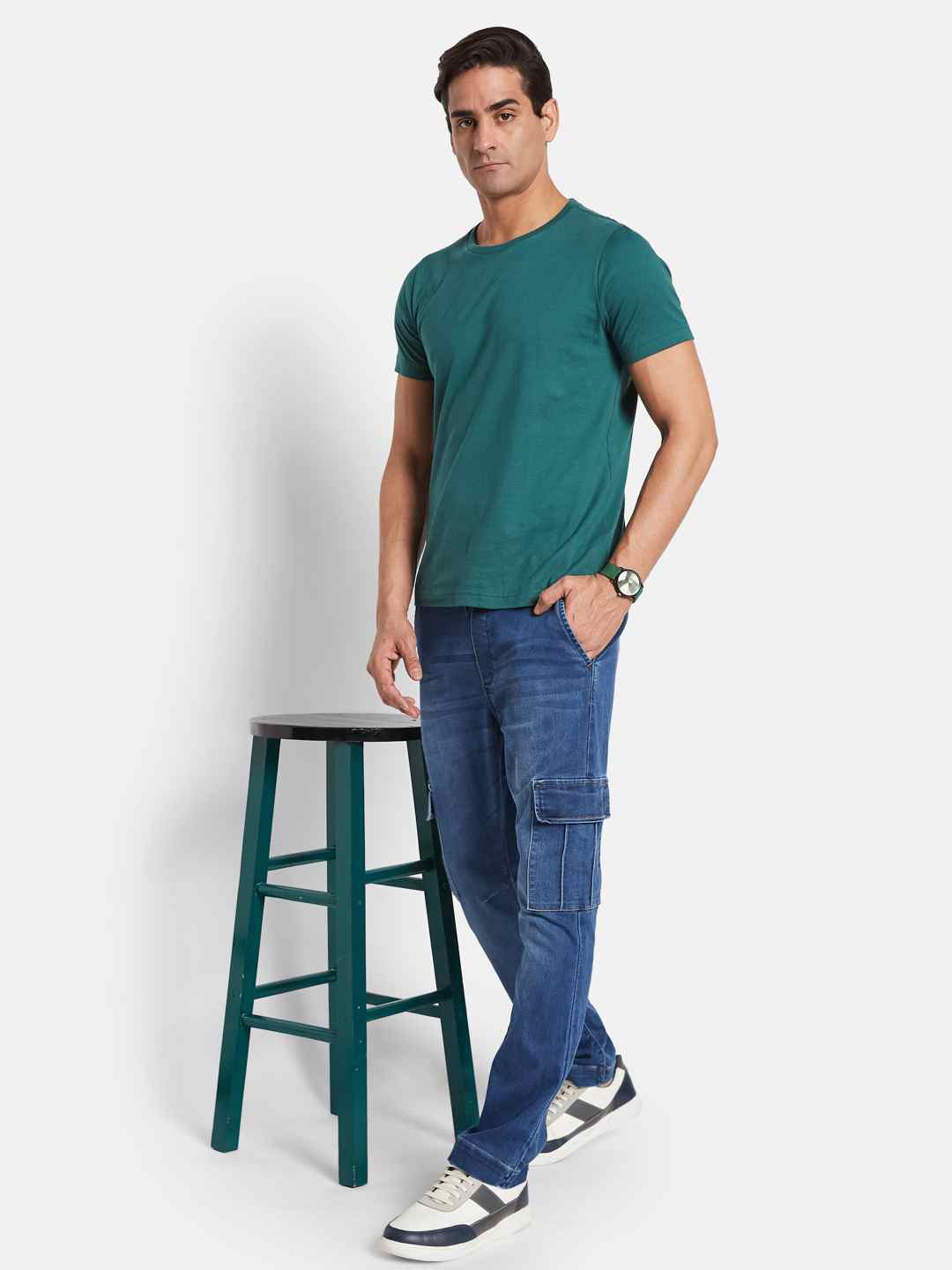 Octave Men Mildly Distressed Light Fade Stretchable Jeans