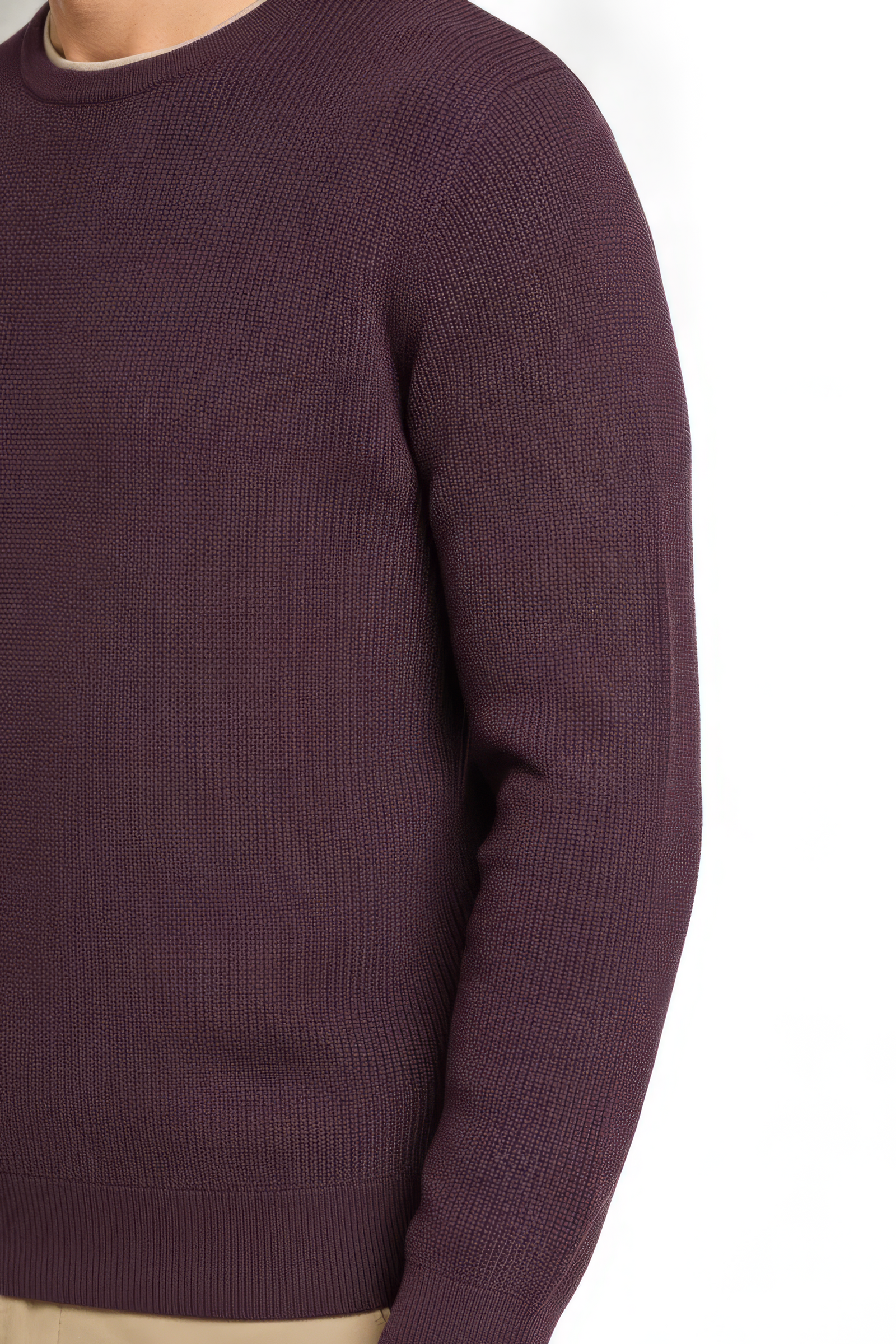 Men’s Wine Structured Cotton Round-Neck Full-Sleeve Winter Top