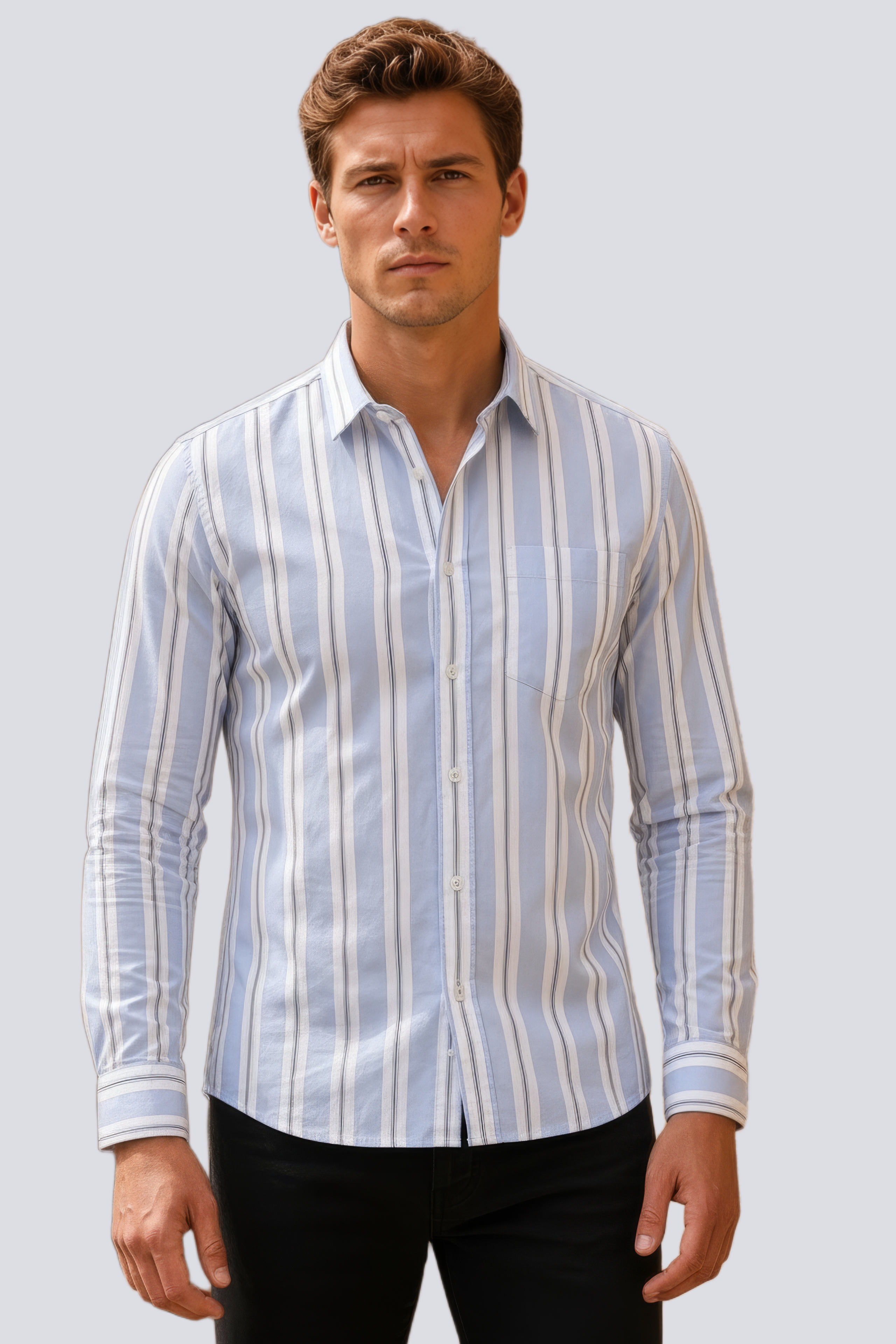 Men’s Sky Blue Striped Oxford Cotton Shirt