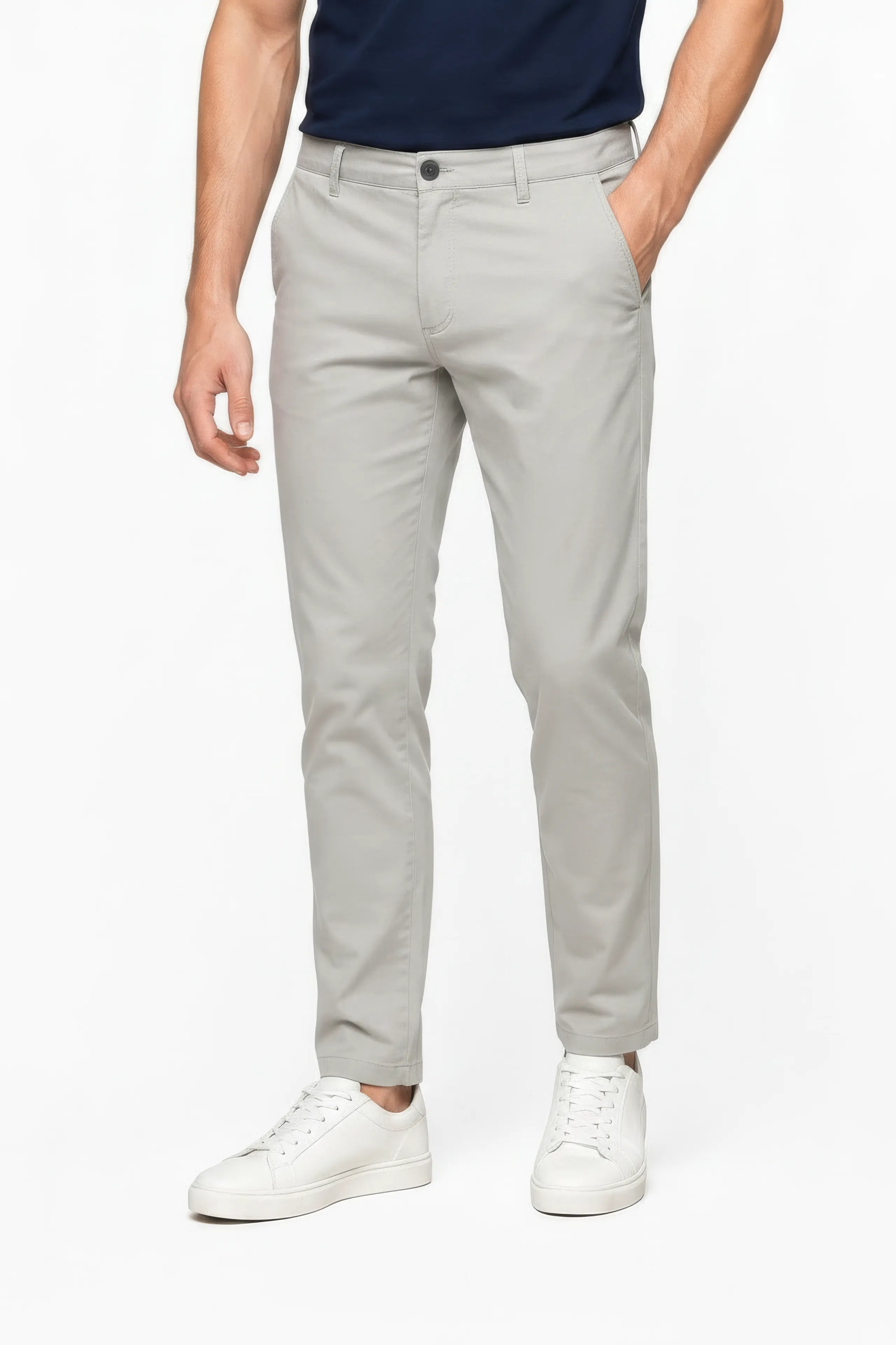 Men Silver Chinos Trousers