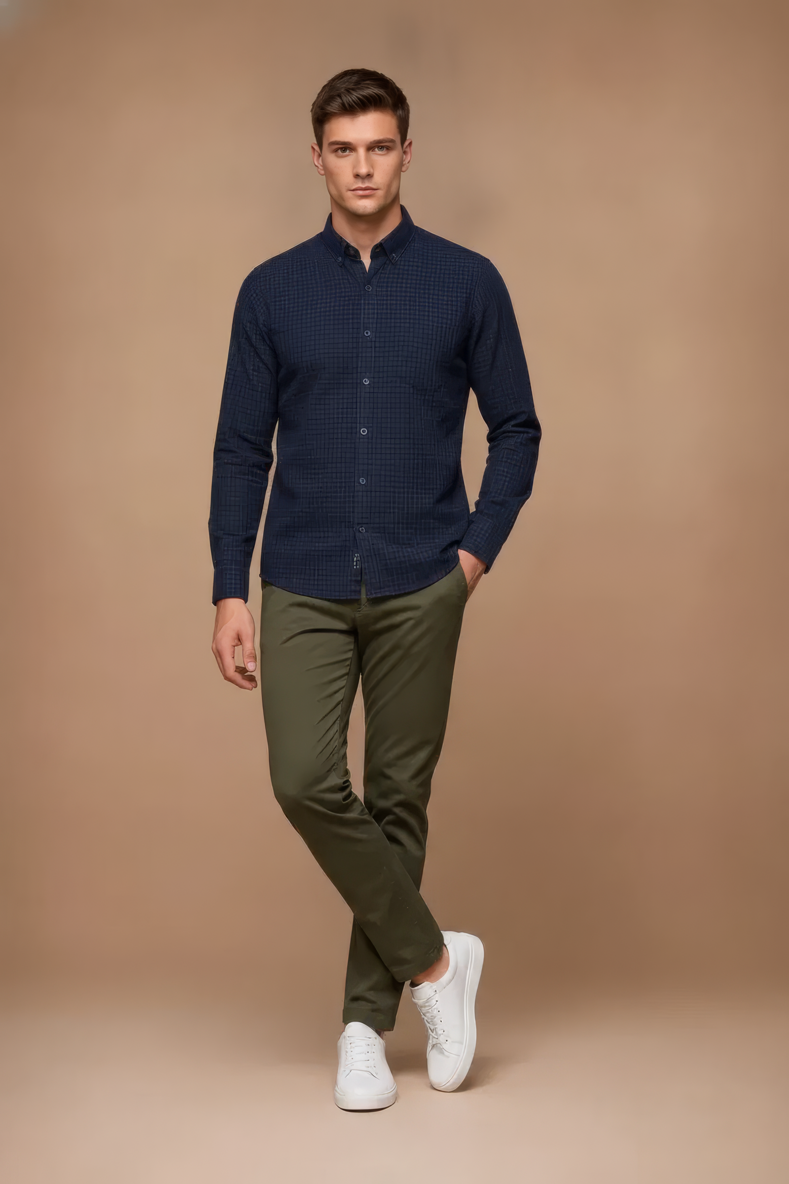 Men’s Navy Twill Cotton Full-Sleeve Shirt