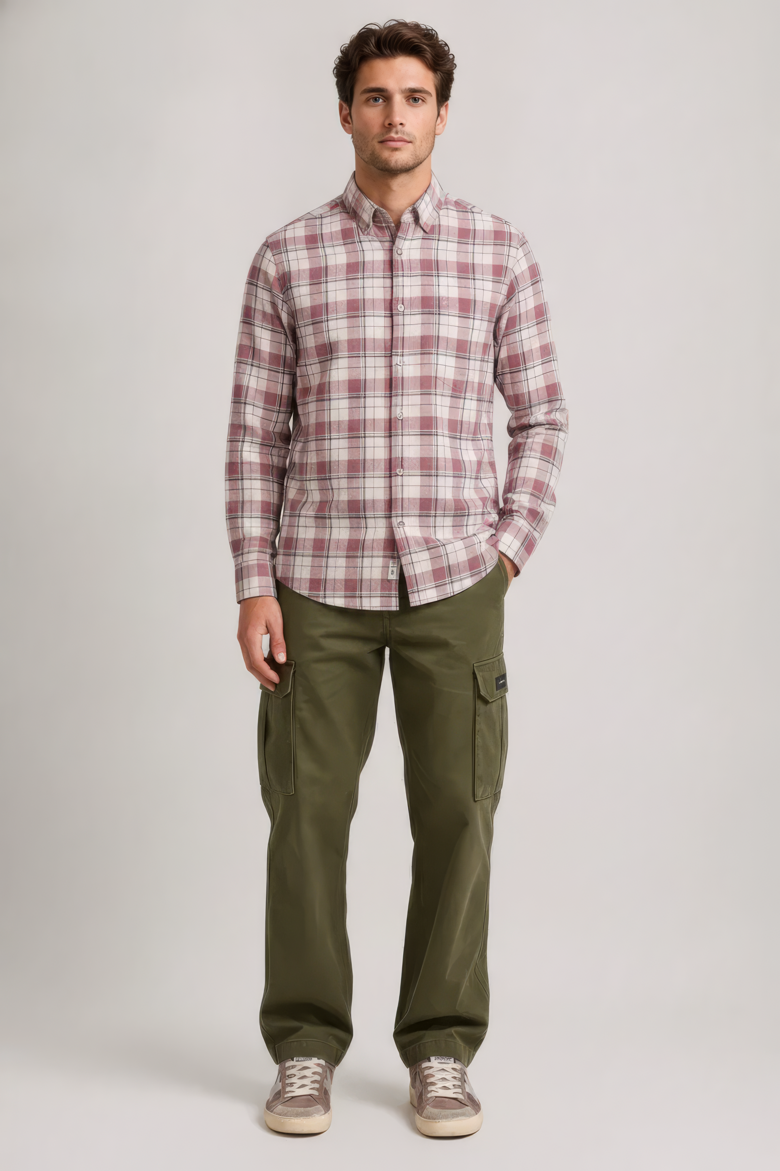 Men’s Suede Pink Check Oxford Cotton Shirt Full Sleeves
