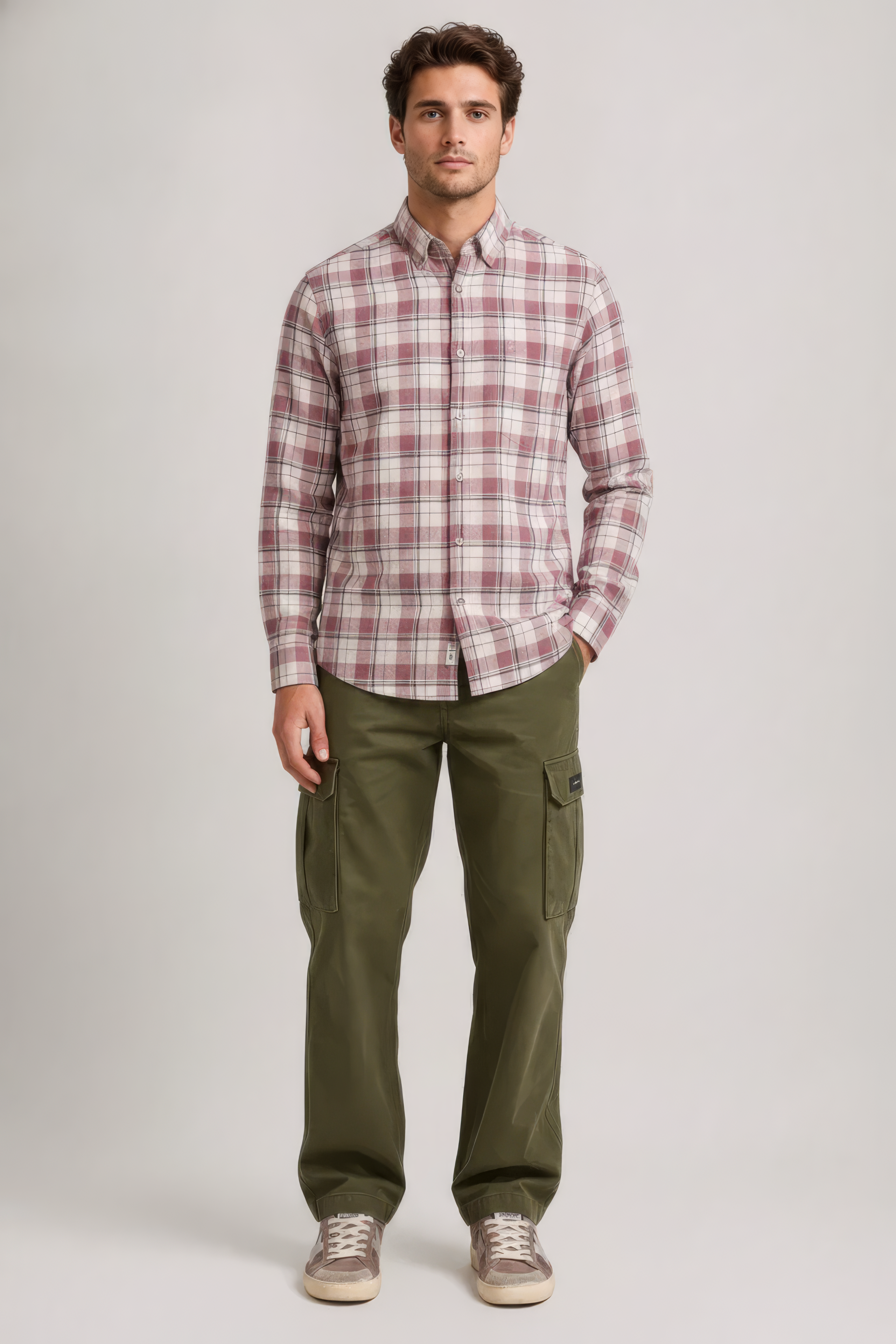 Men’s Suede Pink Check Oxford Cotton Shirt Full Sleeves