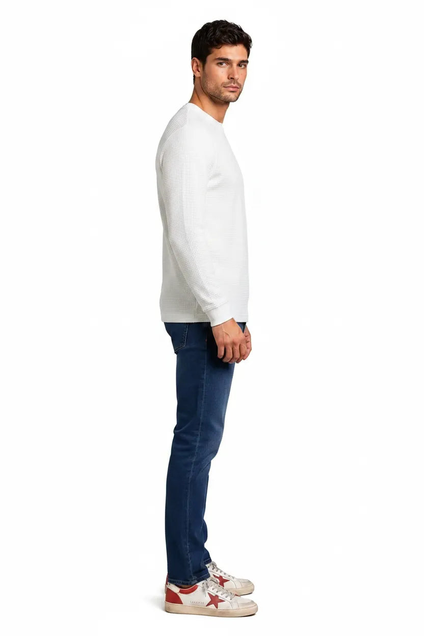 Men’s Off White Crew Neck Sweatshirt in Brushed Seersucker Fabric |