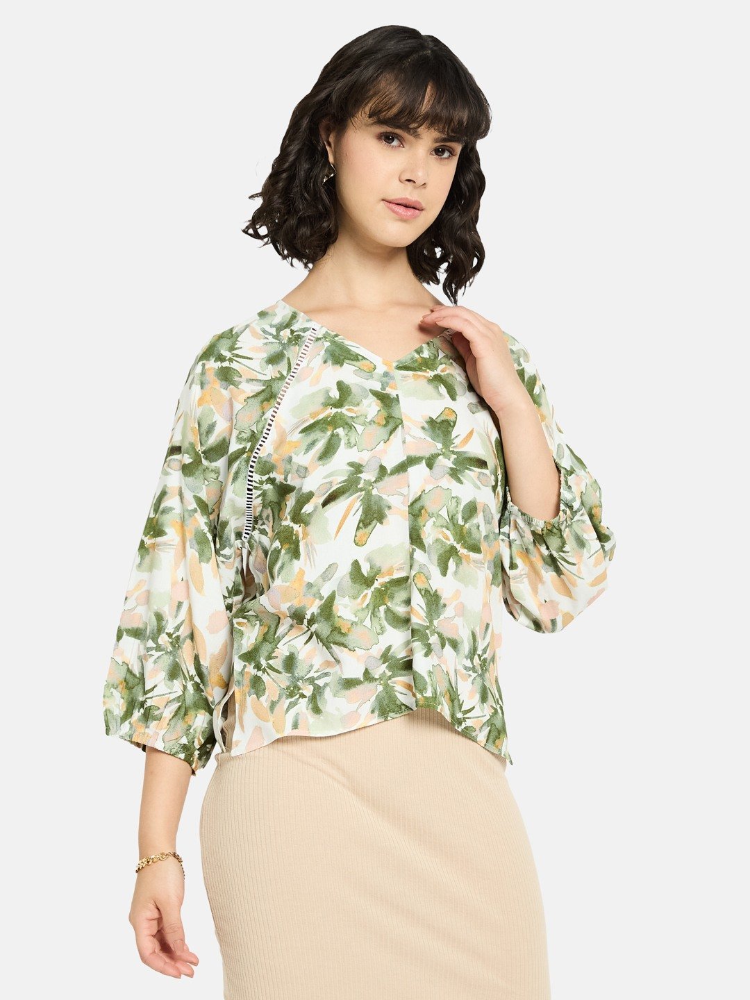 METTLE Women Floral Printed Cotton Regular Top