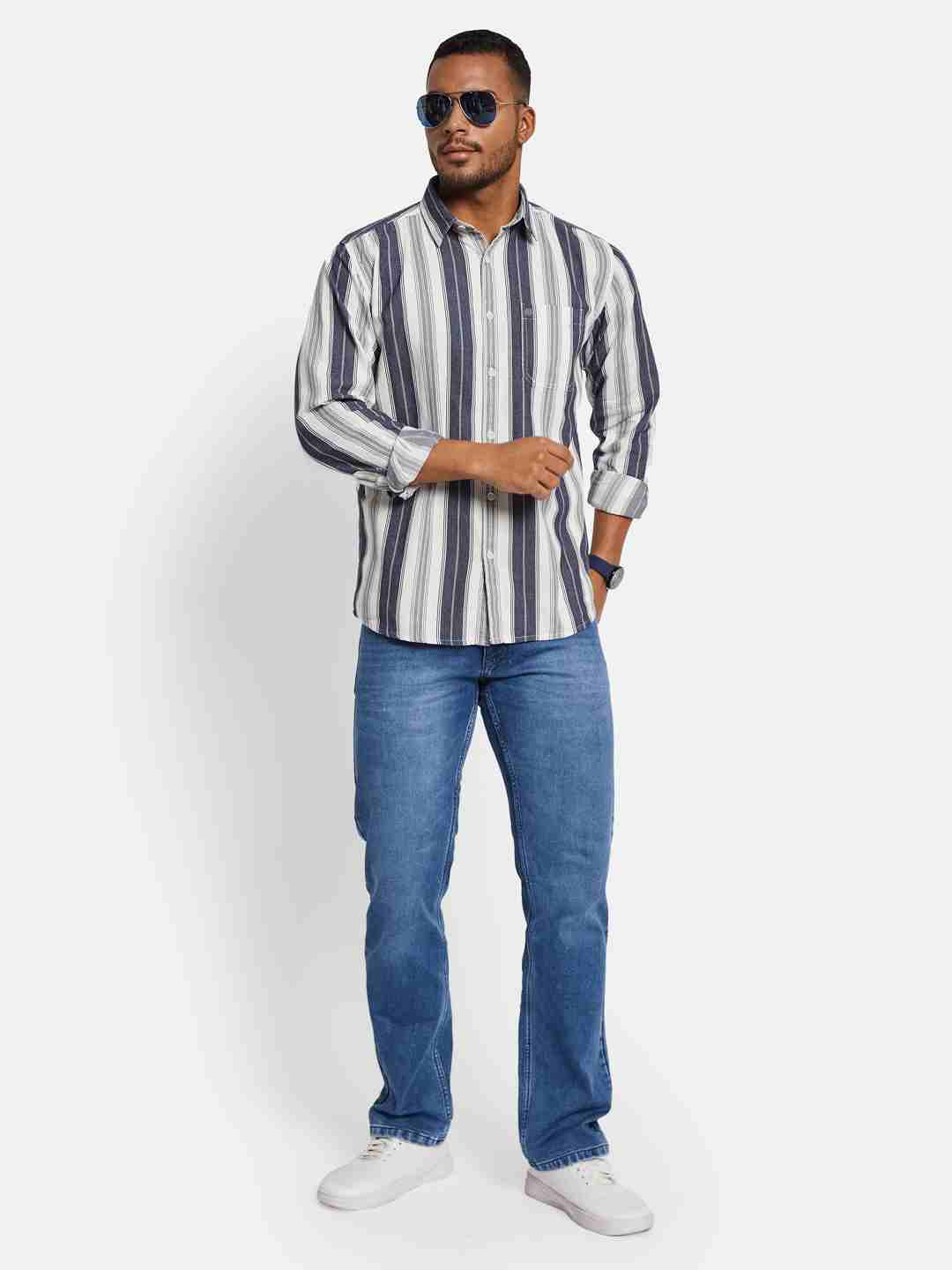 METTLE Men Multi Stripes Opaque Striped Casual Shirt