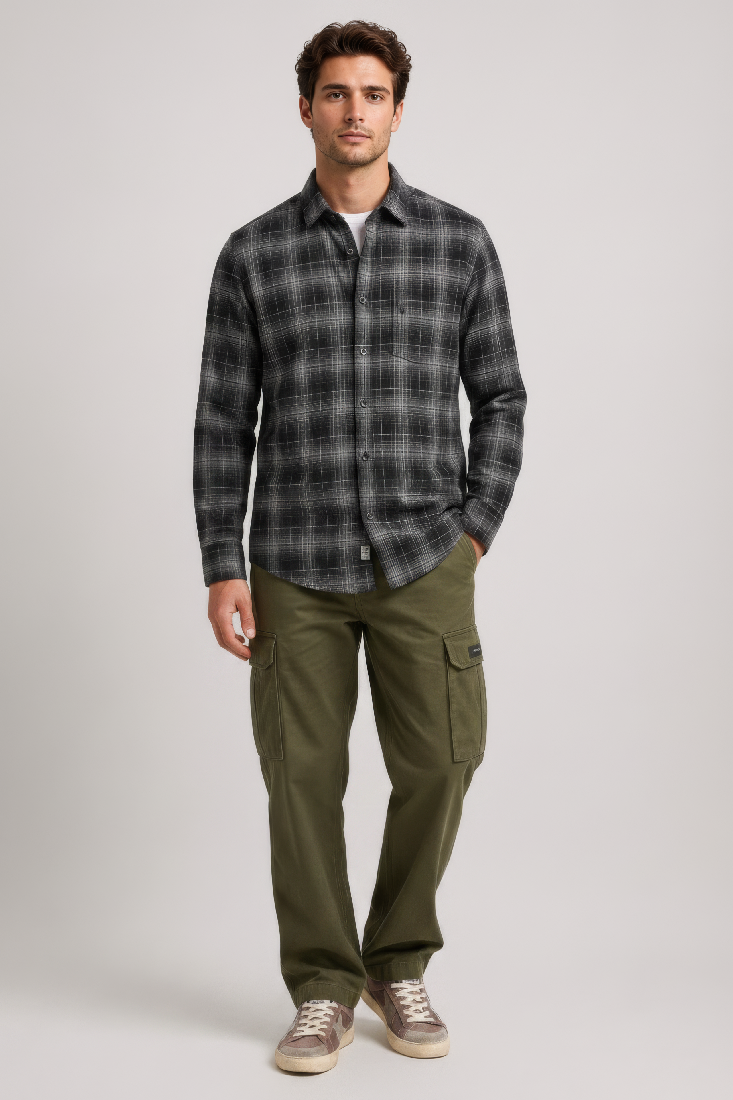 Men’s Coffee Check Oxford Cotton Full-Sleeve Shirt