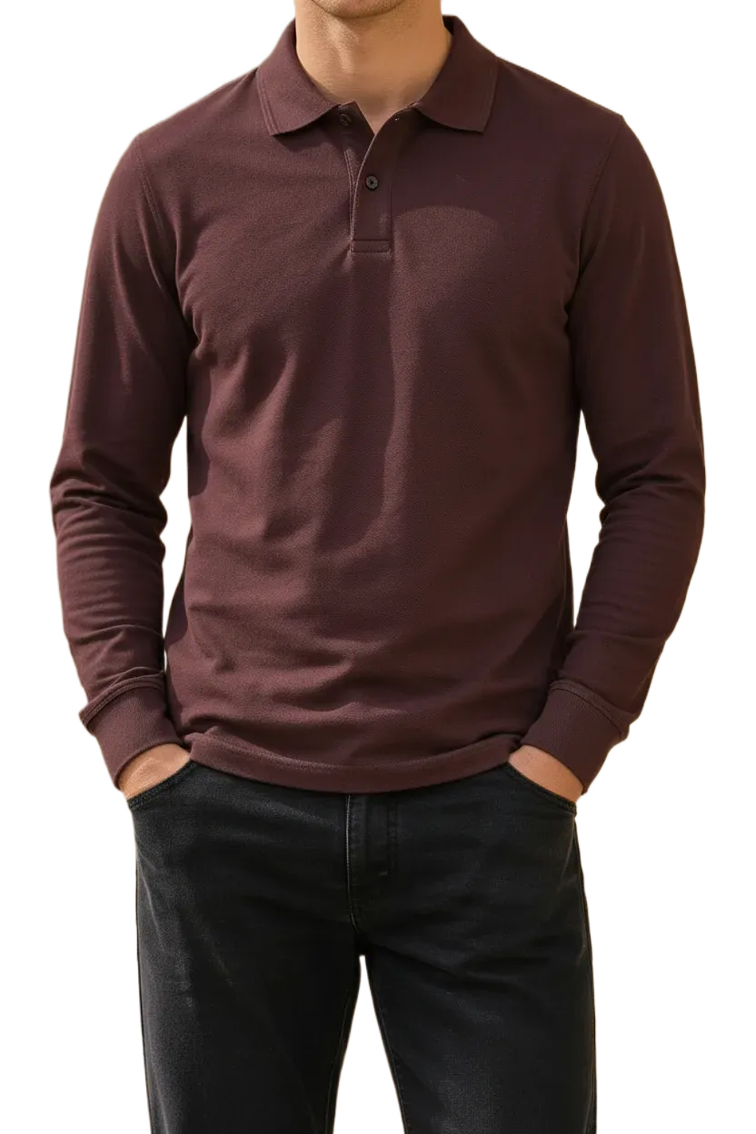 Men’s Espresso Pique Lycra Polo Neck Full-Sleeve Winter T-Shirt