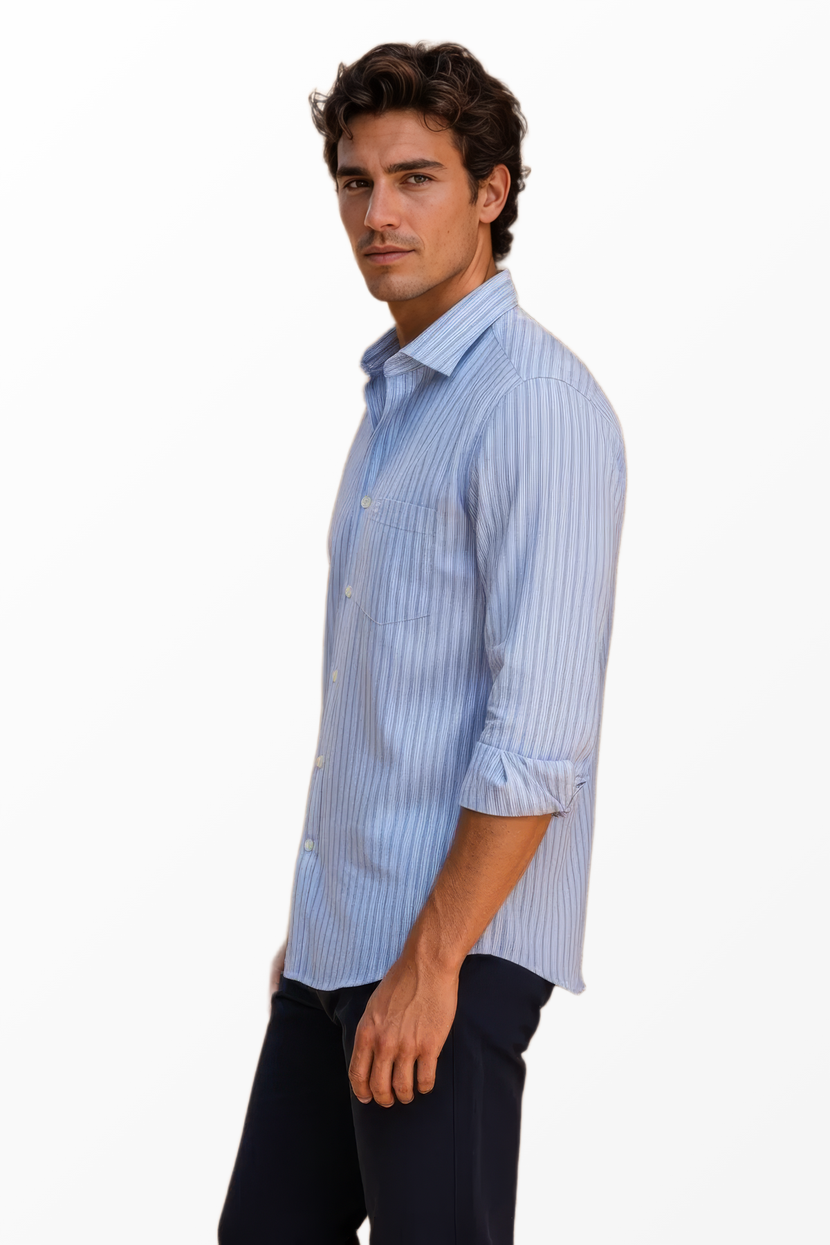 Men’s Sky Blue Striped Cotton Slub Full Sleeve Casual Shirt