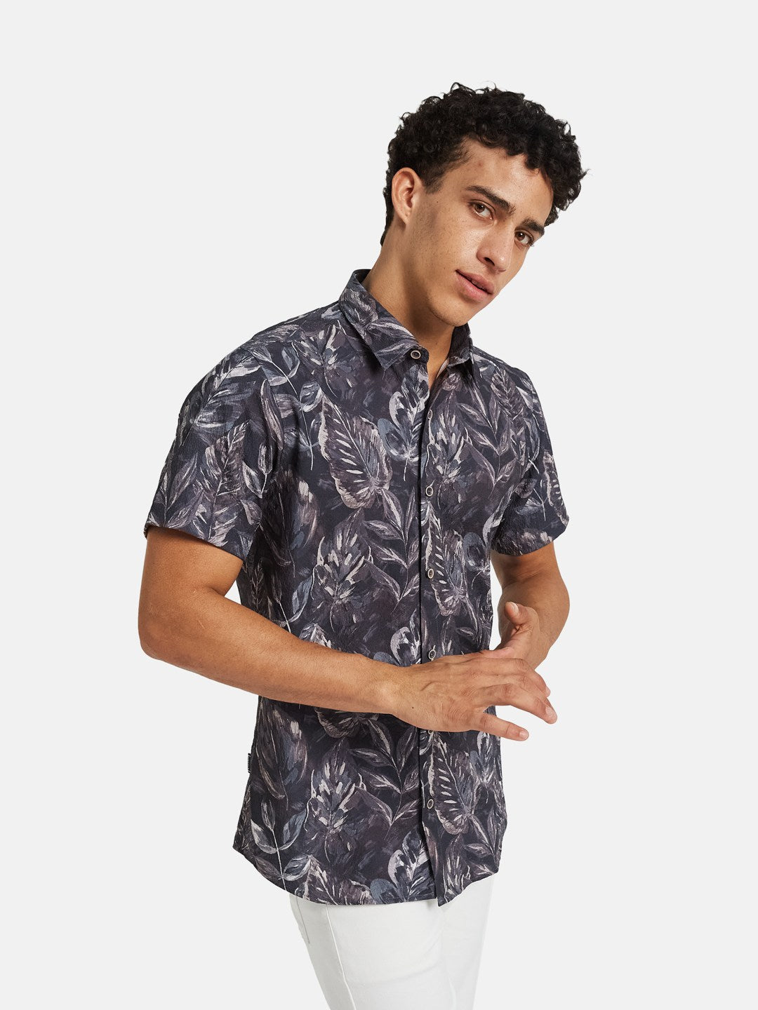 METTLE Men Floral Printed Spread Collar Cotton Casual Shirt