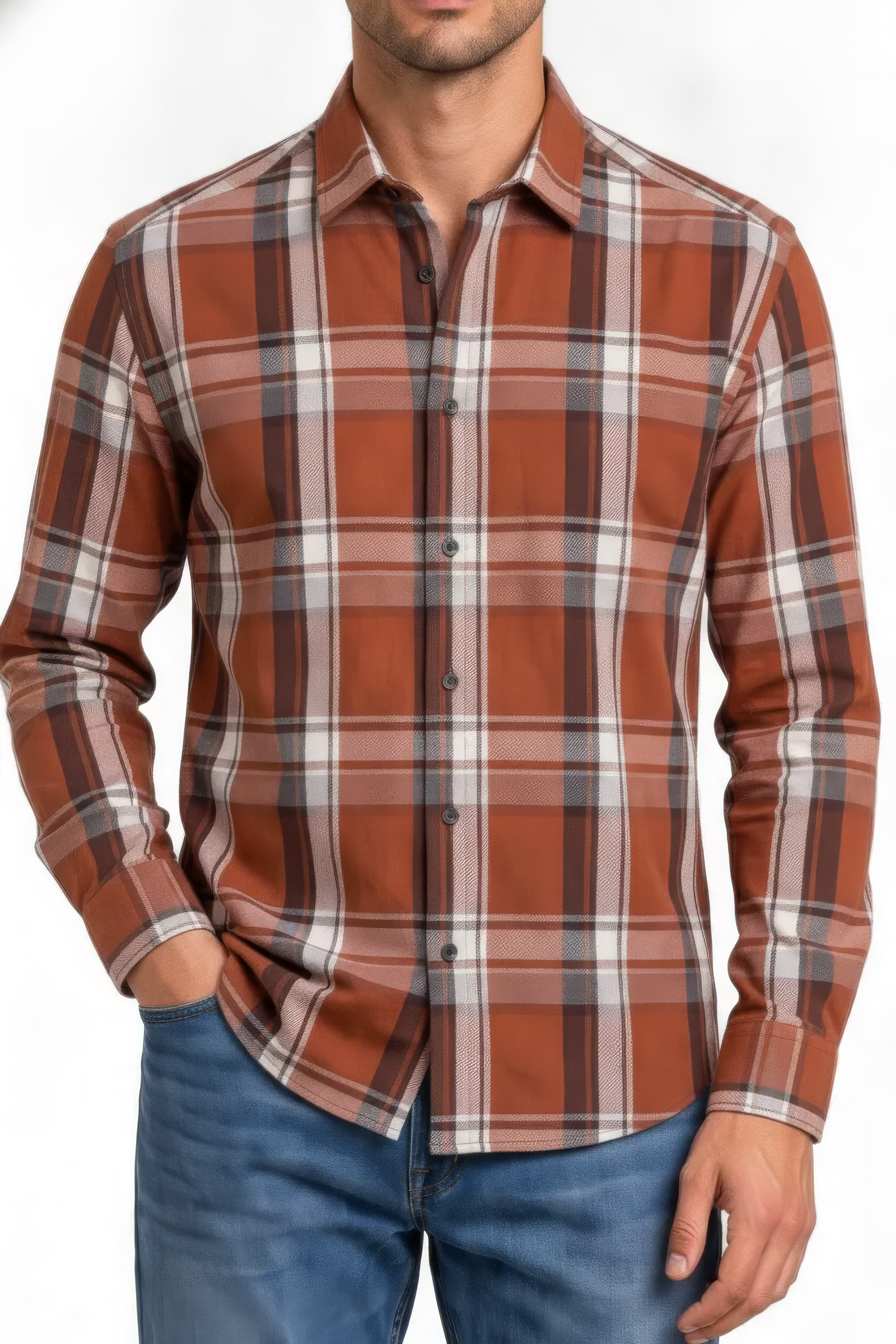 Men’s Rust Check Cotton Tencel Shirt
