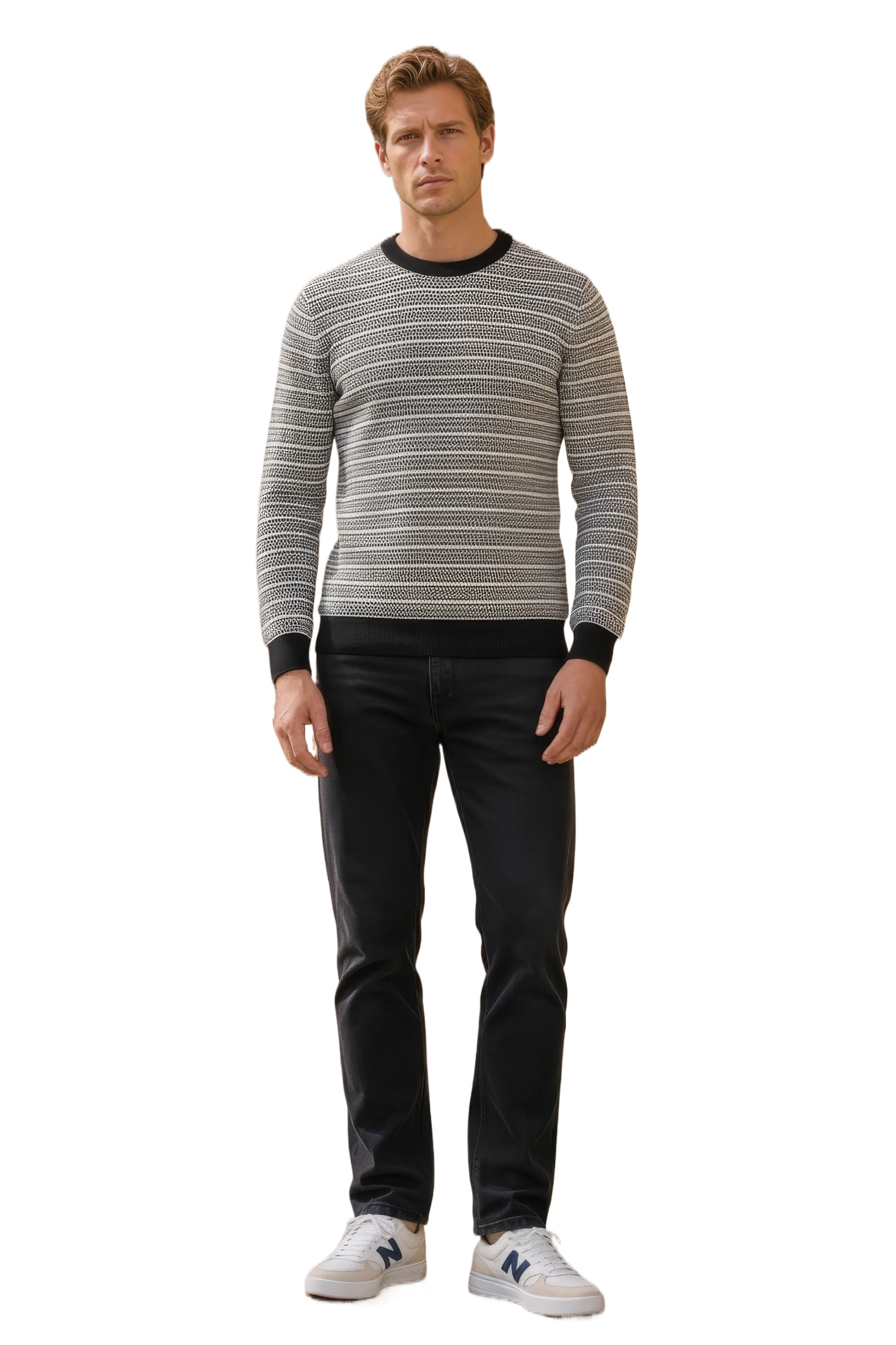 Men’s Dark Navy Jacquard Cotton Round-Neck Full-Sleeve Winter Sweater