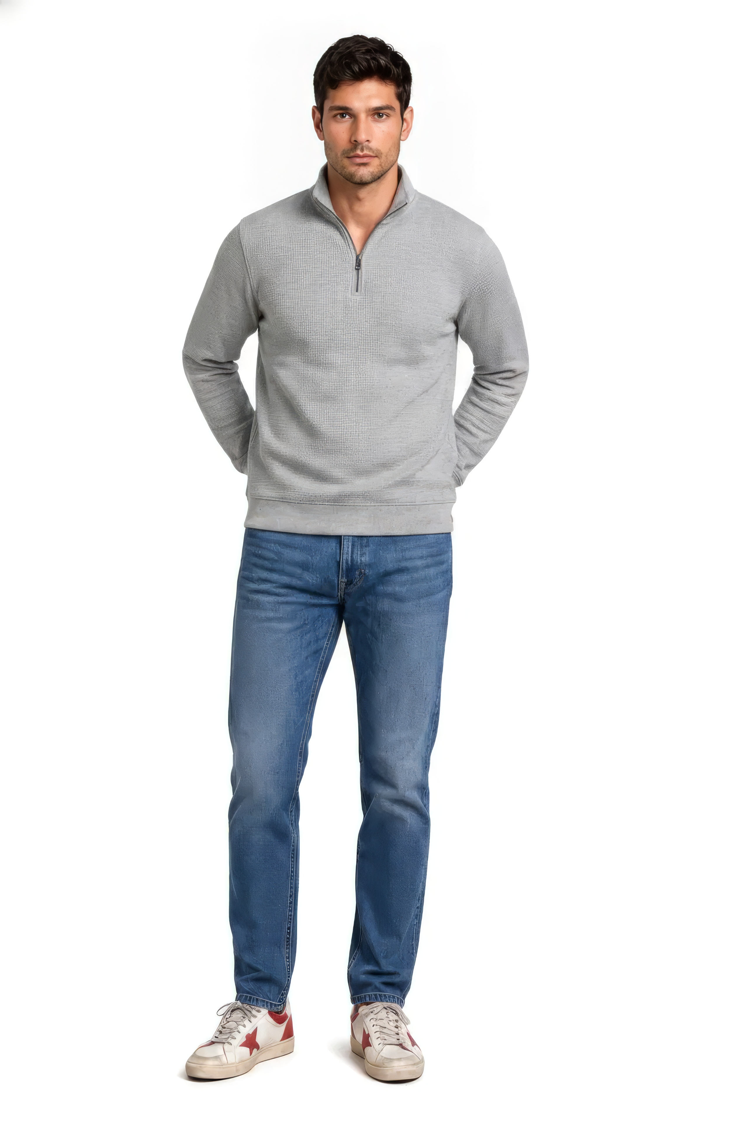 Men’s Onyx Standing Collar Half-Zip Sweatshirt – Brushed Seersucker Fabric Pullover
