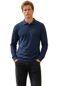 Men’s Navy Pique Lycra Polo Neck Full-Sleeve Winter T-Shirt