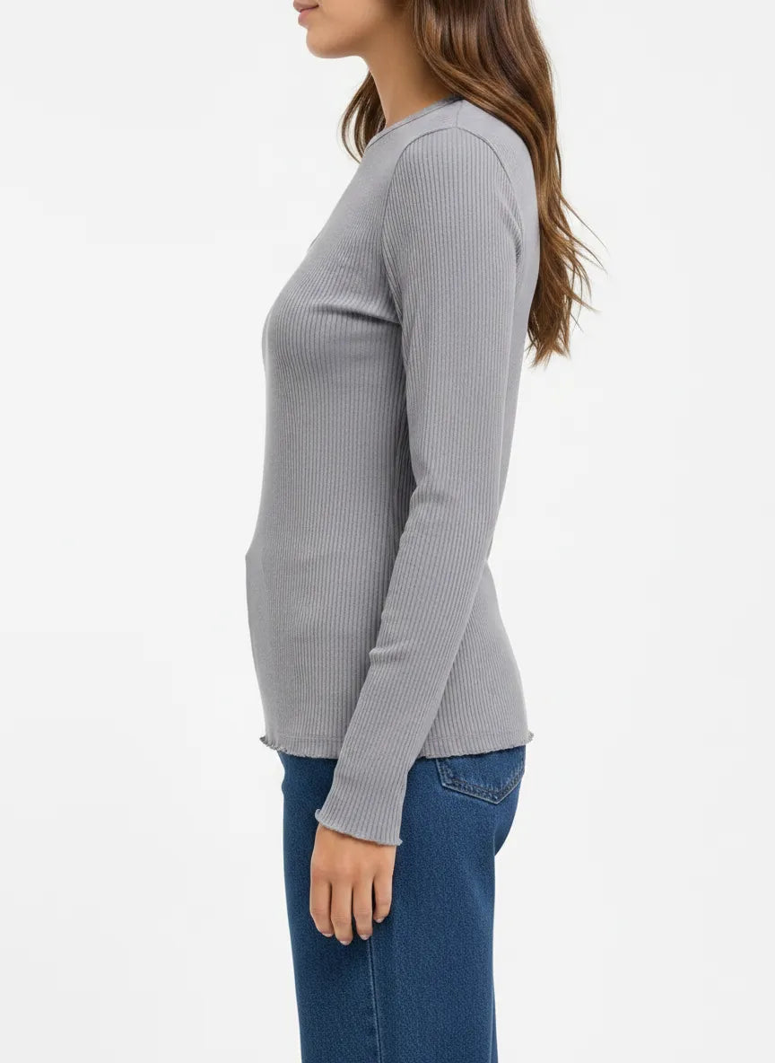 Women’s Lilac Ribbed Blended Cotton Crew Neck Full Sleeve Winter Top