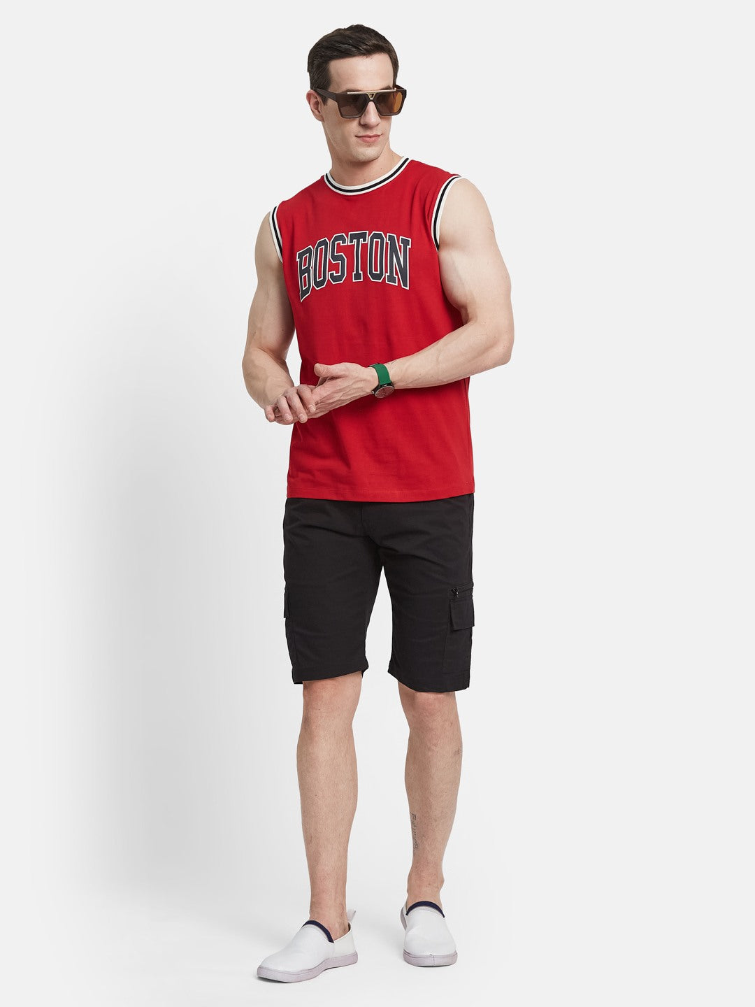CHEST PRINT ROUND NECK SHANDOW SINGLE JERSEY KNIT  T-SHIRT