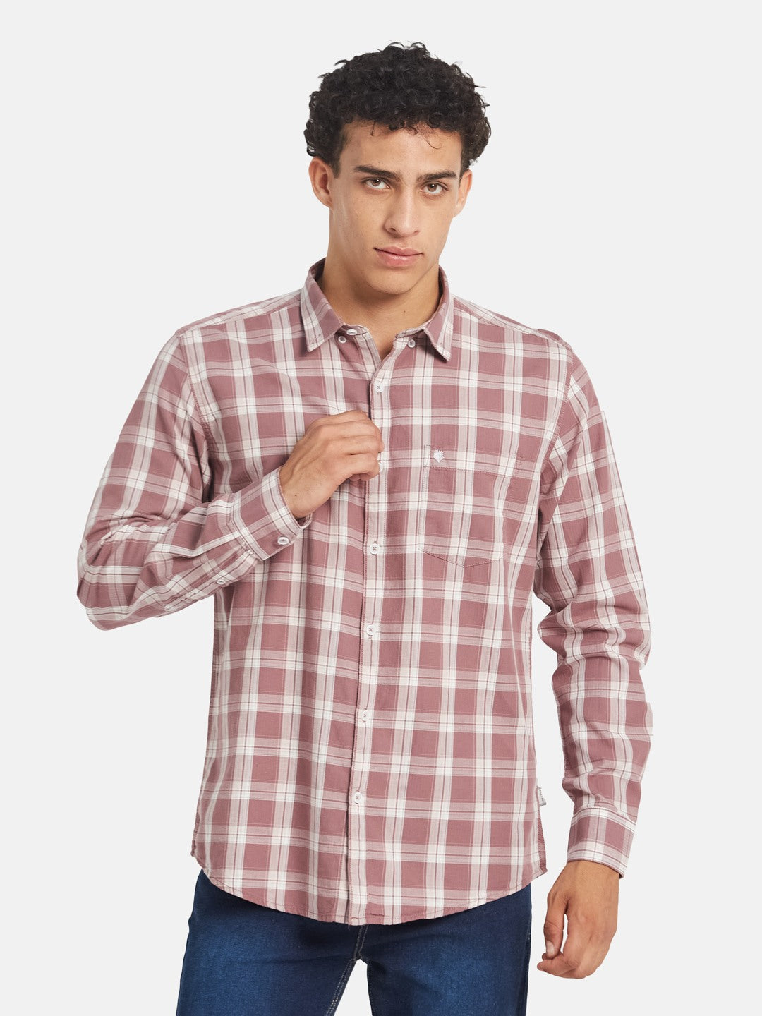 METTLE SS25 Checked Spread Collar Cotton Casual Shirt