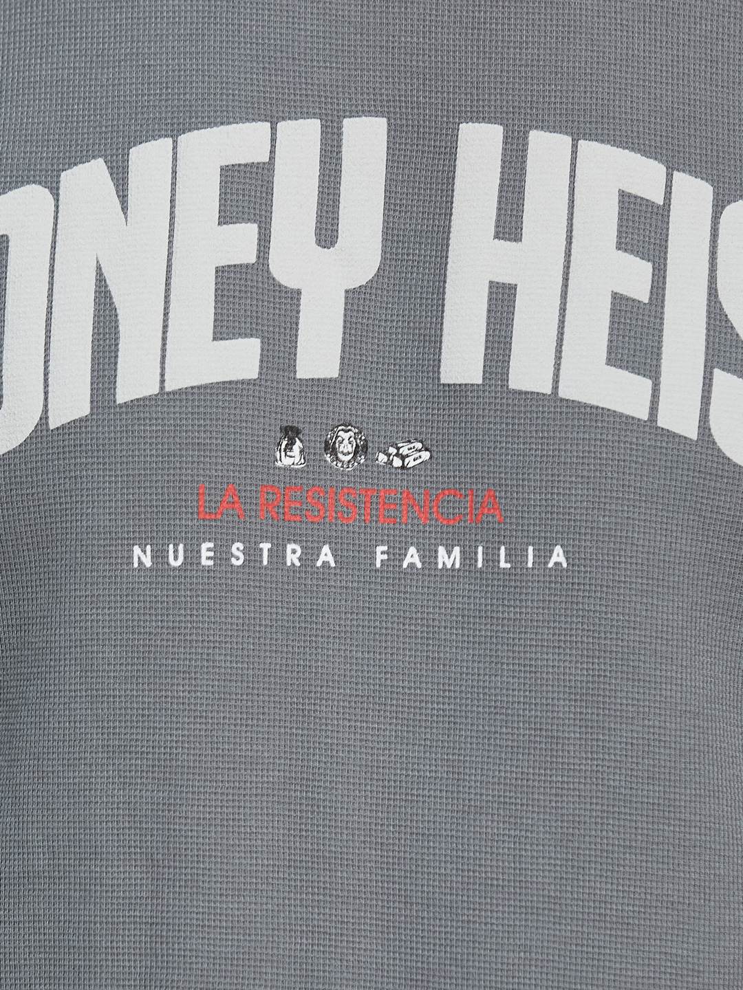 OVERSIZED NETFLIX MONEY HEIST PRINT ROUND NECK WAFFLE KNIT T-SHIRT