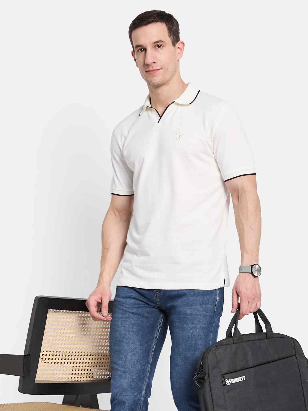 Octave Men Colourblocked Polo Collar T-shirt